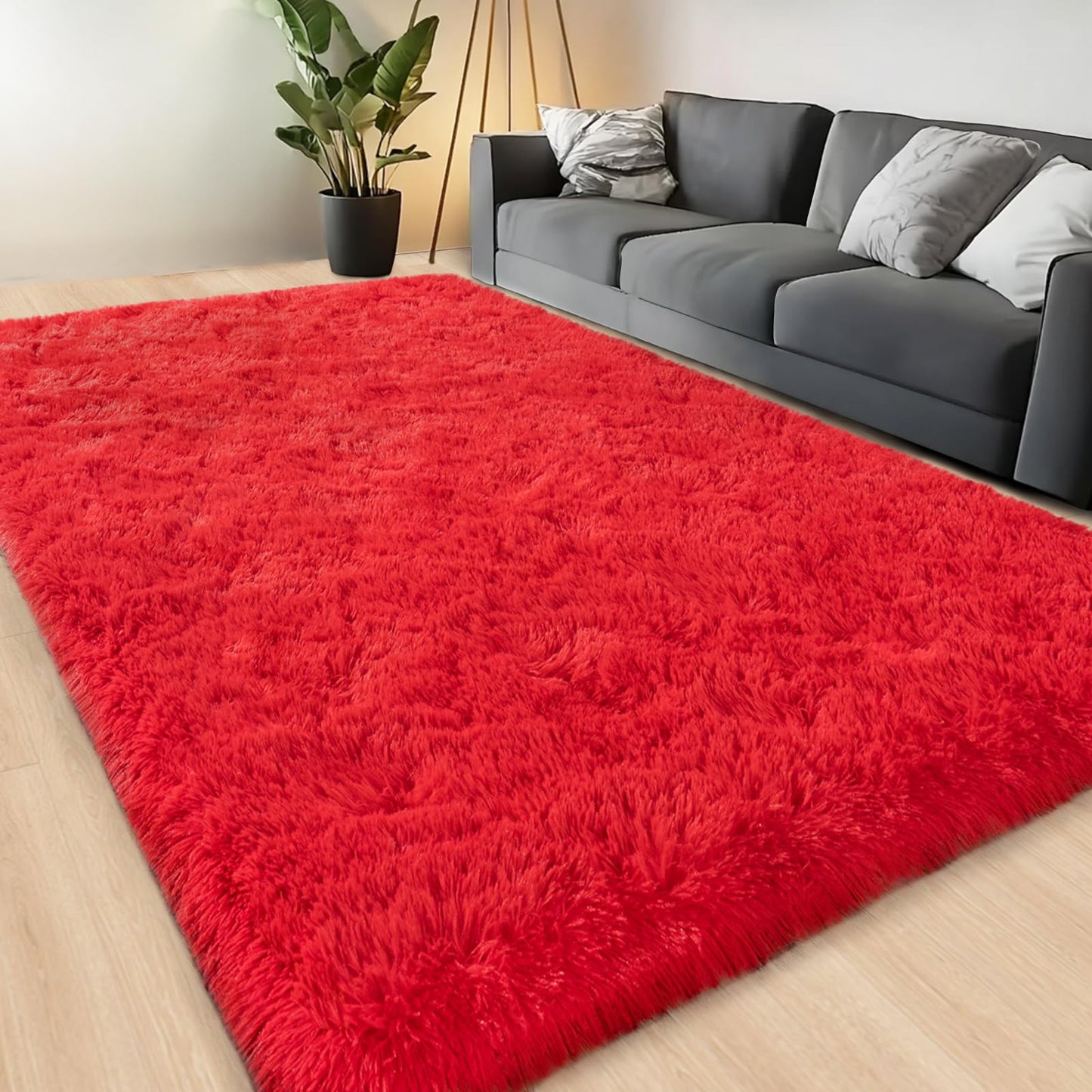 Lairep Large Area Rugs for Living Room Bedroom, 6x9 Feet Red Fluffy Shag Rugs, Ultra Soft Shaggy Plush Fuzzy Modern Indoor Throw Floor Carpet for Kids Girls Boys Dorm Nursery Home Decor Aesthetic