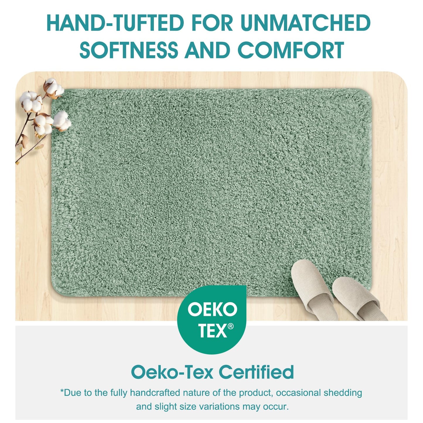 Microfiber Thick Bathroom Rugs Set 3 Piece, Flurry Non Slip Bath Rug, Soft Plush Absorbent Bathroom Mat, Machine Washable Luxury Toilet Rug Set, Bath Mat for Tab, Shower and Bathroom, Sage Green