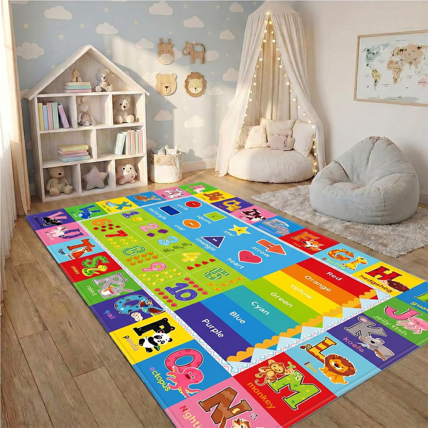 ABC Carpet,Kids Carpet for Playroom, Classroom Floor Play Mat for Kids,Preschool Rugs wtih ABC, Numbers, Animals, Extra Large Thick (59X39.4 Inch)