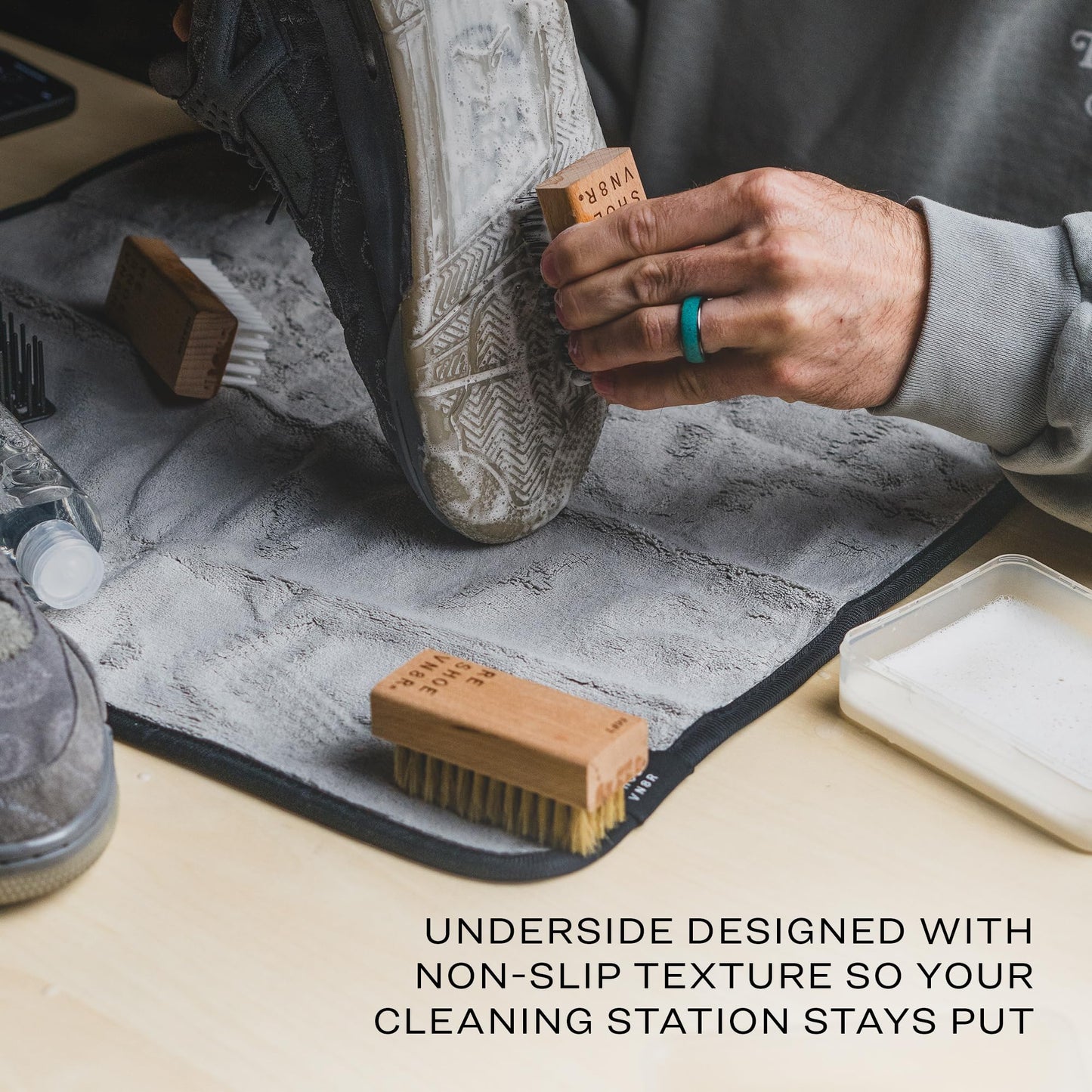RESHOEVN8R Super Absorbent Shoe Cleaning Mat - 19" x 17" - Water-Resistant Cleaning Mat for Leather, Suede & Mesh Sneakers