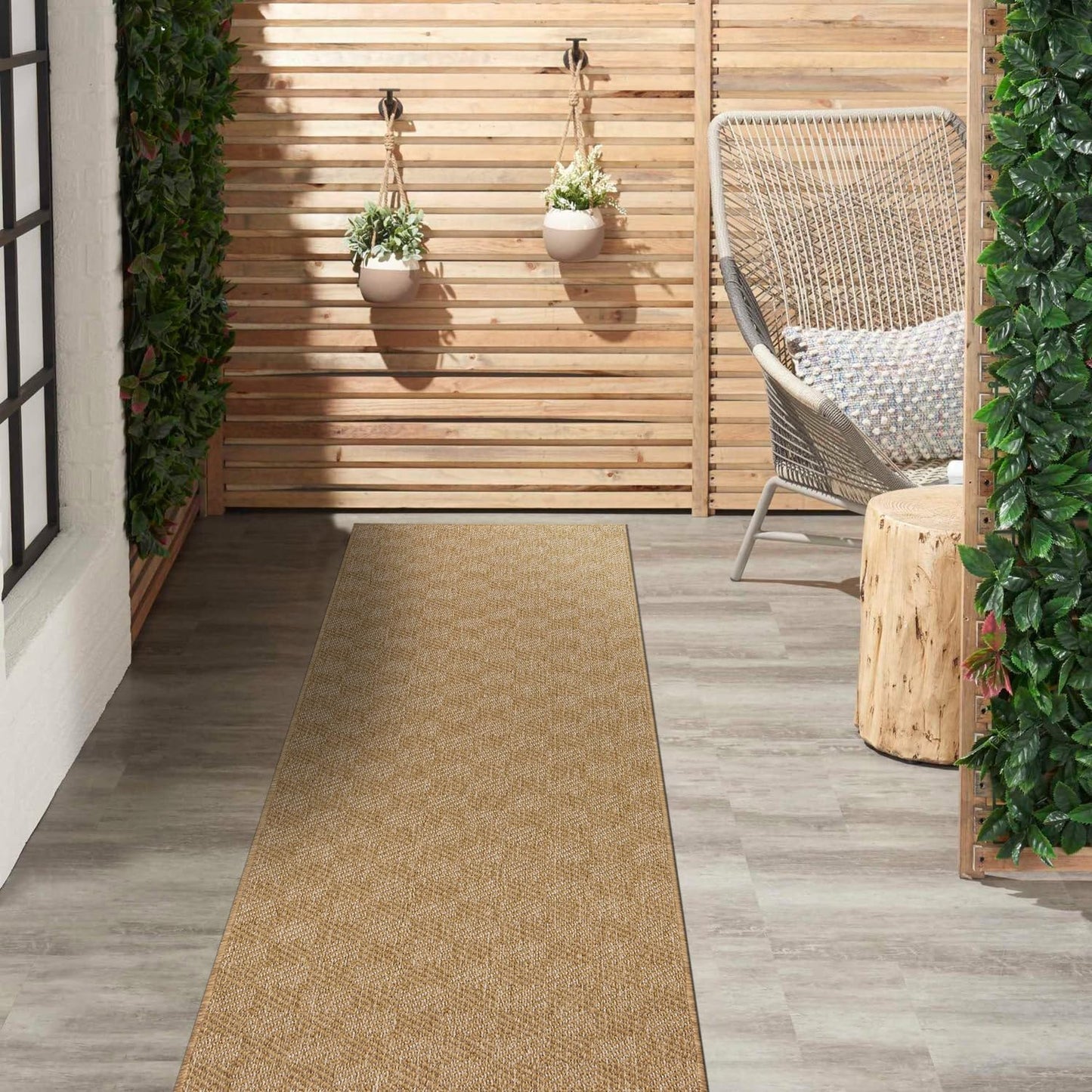 Rugshop Natural Easy Jute Reversible Indoor Outdoor Runner Rug – Cube Geometric Pattern, Weather-Resistant Low-Pile Flatweave Carpet for Patio, Deck, Porch & Entryway 2' x 7' Natural