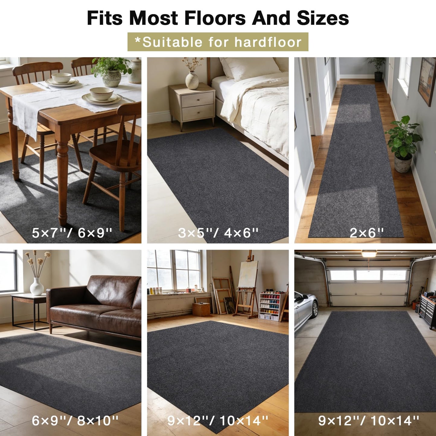 NENSIUM Rug Pad 4x6 Non Slip for Hardwood Floors, 1/4” Extra Thick Waterproof Felt Carpet Pad, Low Profile Underlay for Area Rugs, Safe for LVP & All Floor Finishes, Odorless & Soundproof