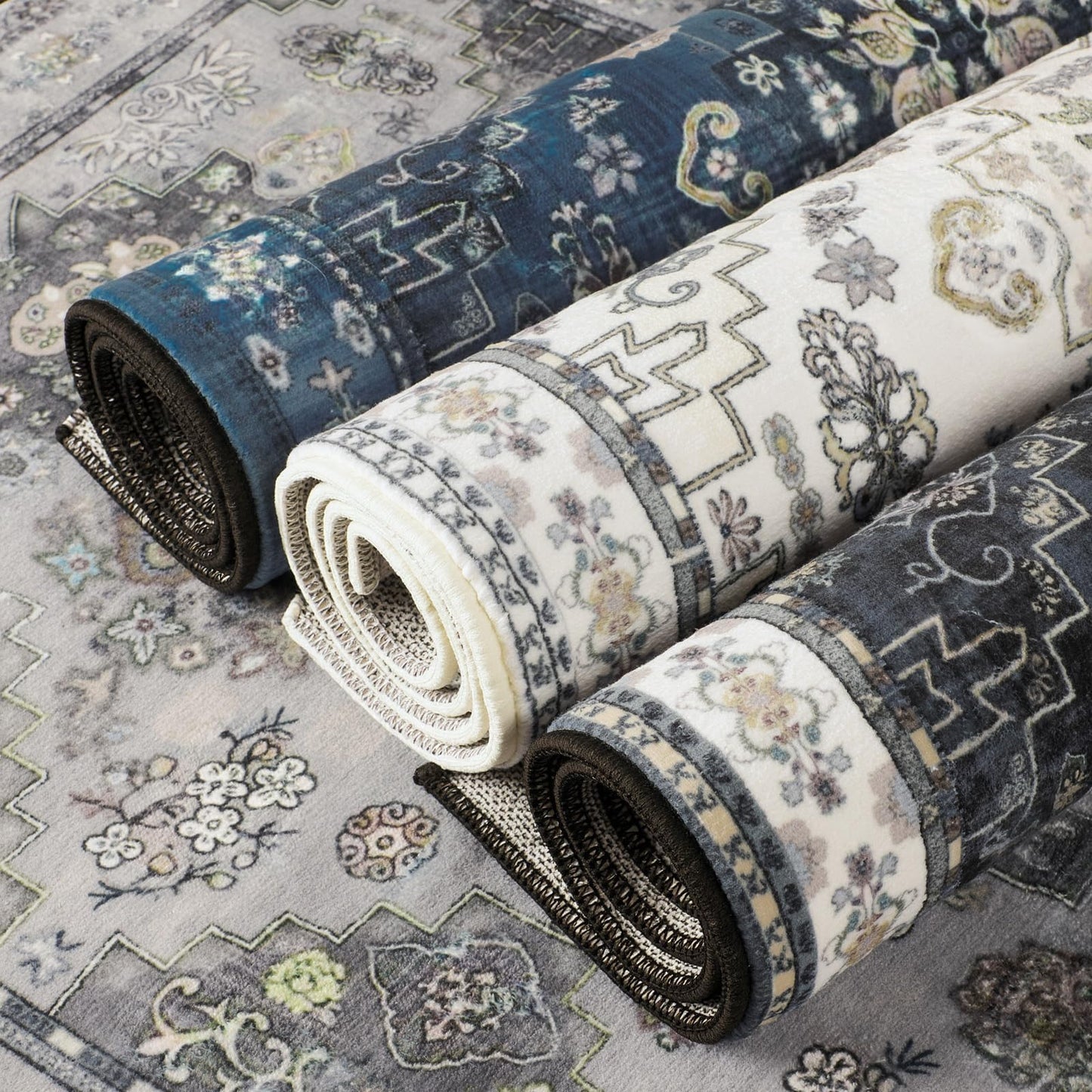 Runner Rug 2'x6' Vintage Boho Kitchen Rugs Washable Mat Non-Slip Soft Carpet with Rubber Backing Rugs for Hallways, Kitchen, Laundry, Bedroom, Bathroom, Blue