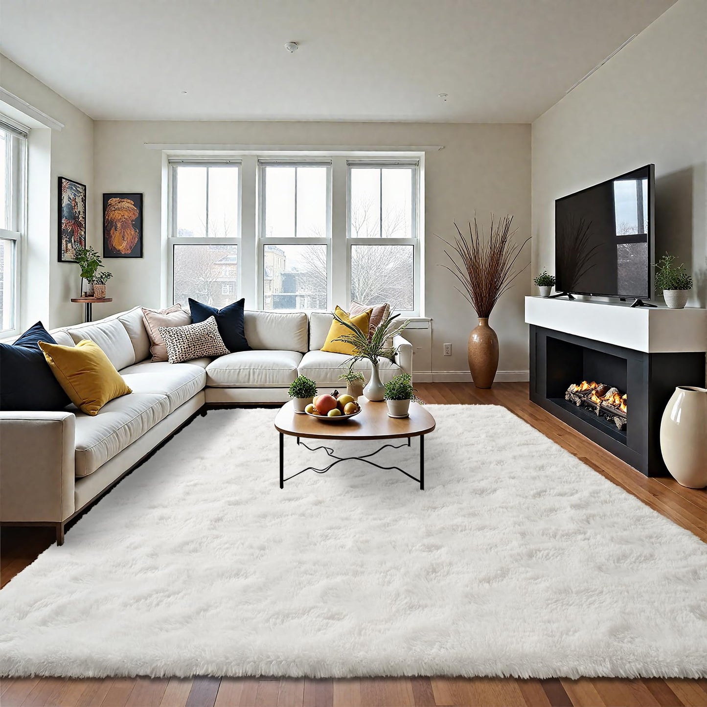 LOCHAS Ultra Soft Indoor Modern Area Rugs Fluffy Living Room Carpets for Children Bedroom Home Decor Nursery Rug 4x6 Feet, White