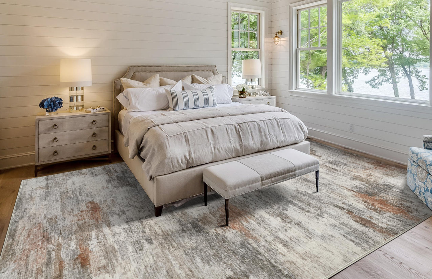 Boraya Area Rugs for Living Room: 8x10 Washable Neutral Modern Rug for Bedroom Large Soft Abstract Dining Room Rugs Indoor Floor Low Pile Carpet for Home Office Nursery - Rust Grey