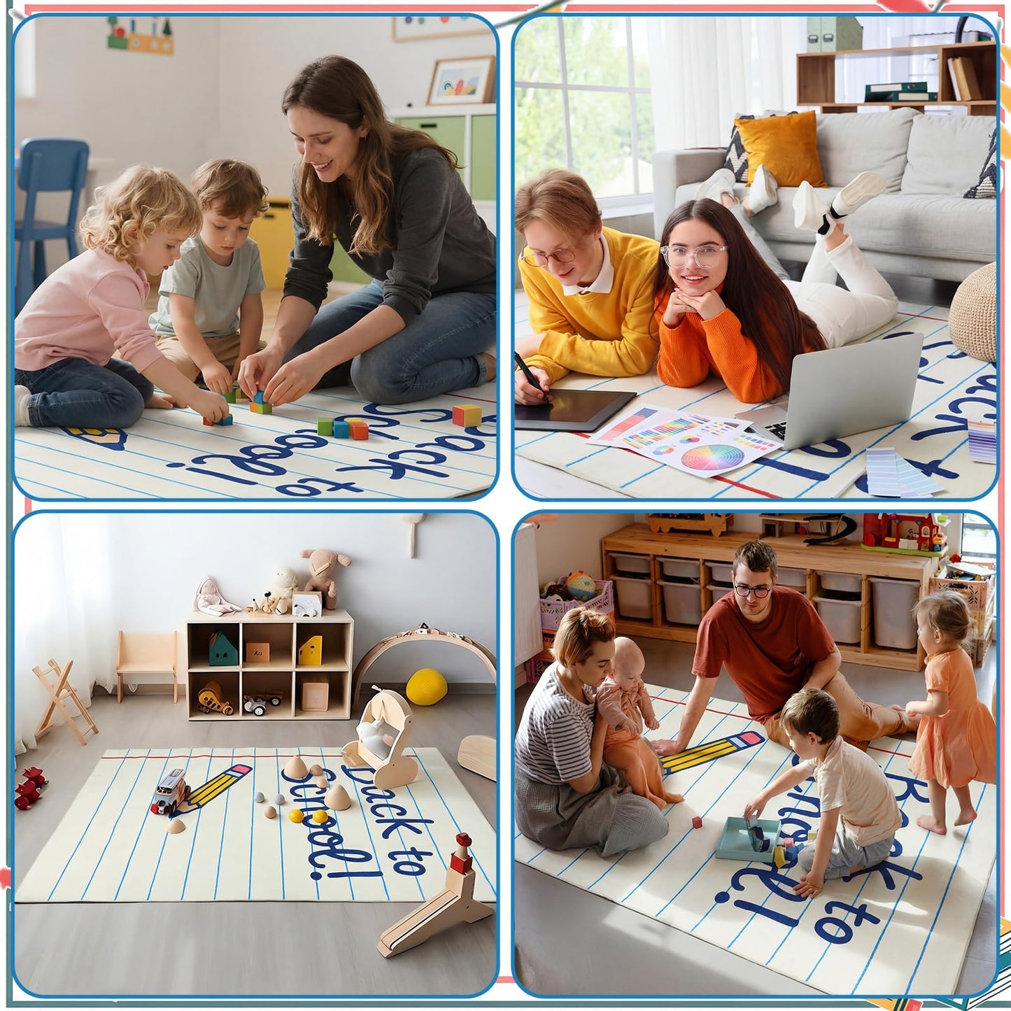 Breling 5 x 7.6 ft Large Classroom Area Rug Composition Notebook Rug Elementary Educational Carpet Back to School Decor for Teachers Library Nursery Playroom Reading Corner Daycare Learning Space
