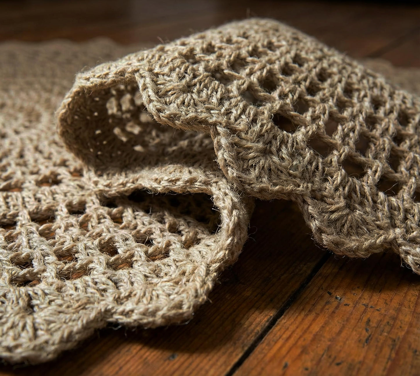 Jute Hand Crochet Rug, Natural - 3 Feet Round, Non Slip Decorative Small Area Rugs for Bedroom, Kitchen, Living Room, Nursery | Farmhouse Accent Scalloped Rustic Door Mat for Patio Décor