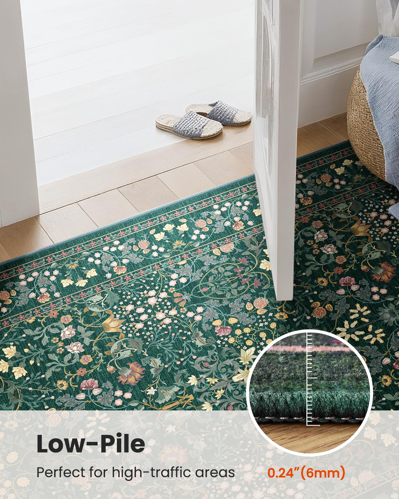 AMADA HOMEFURNISHING 8x10 Washable Area Rugs for Living Room, Non-Slip & Low-Profile Floral Large Area Rug with Durable Edge Binding, Soft Rugs for Living Room, Bedroom, Dining Room