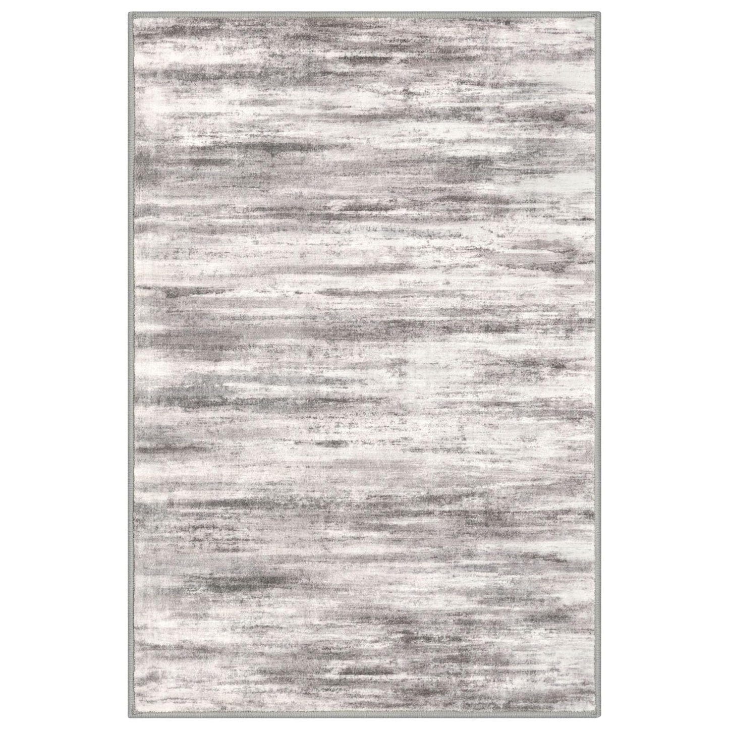 KOZYFLY Modern Abstract Small Area Rugs 2x3, Washable Kitchen Rug Non-Slip Soft Small Bathroom Rug, Grey/Light Beige/Brown Striped Entryway Rugs Abstract Print Faux Wool Doormat