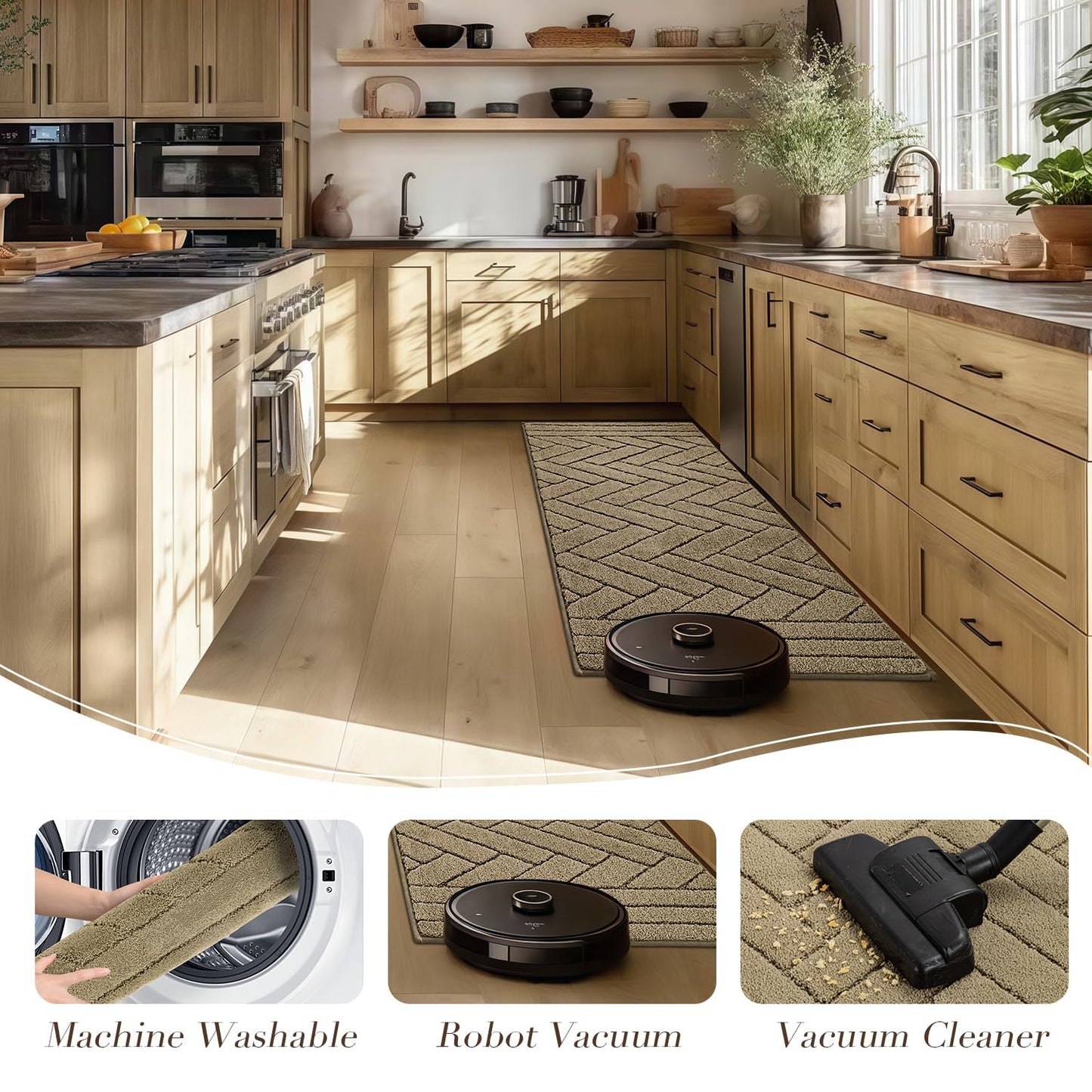 Kitchen Runner Rugs,20"x48" Non Slip Kitchen Mats for Floor-Thick Stain Resistant Kitchen Floor Mat Runner Carpet for Hallways Entryway Laundry Room Washable(Khaki)
