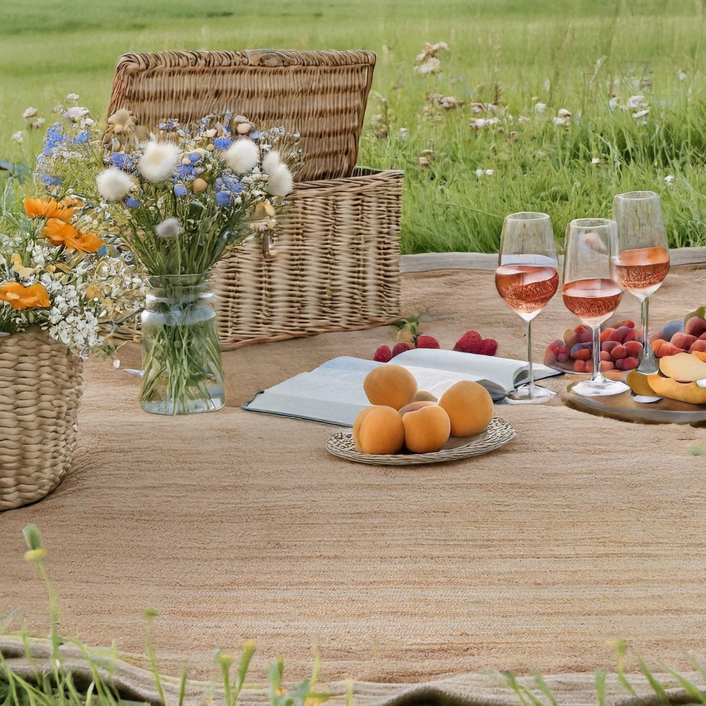 CRAFTBERRY 6x9 Jute Hand Woven Area Rug, Reversible, Rectangular, Solid Farmhouse Design, Natural Fiber, for High Traffic Areas, Bedroom, Living Room, Dining Room, Hallway, Office, Kitchen, Entryway