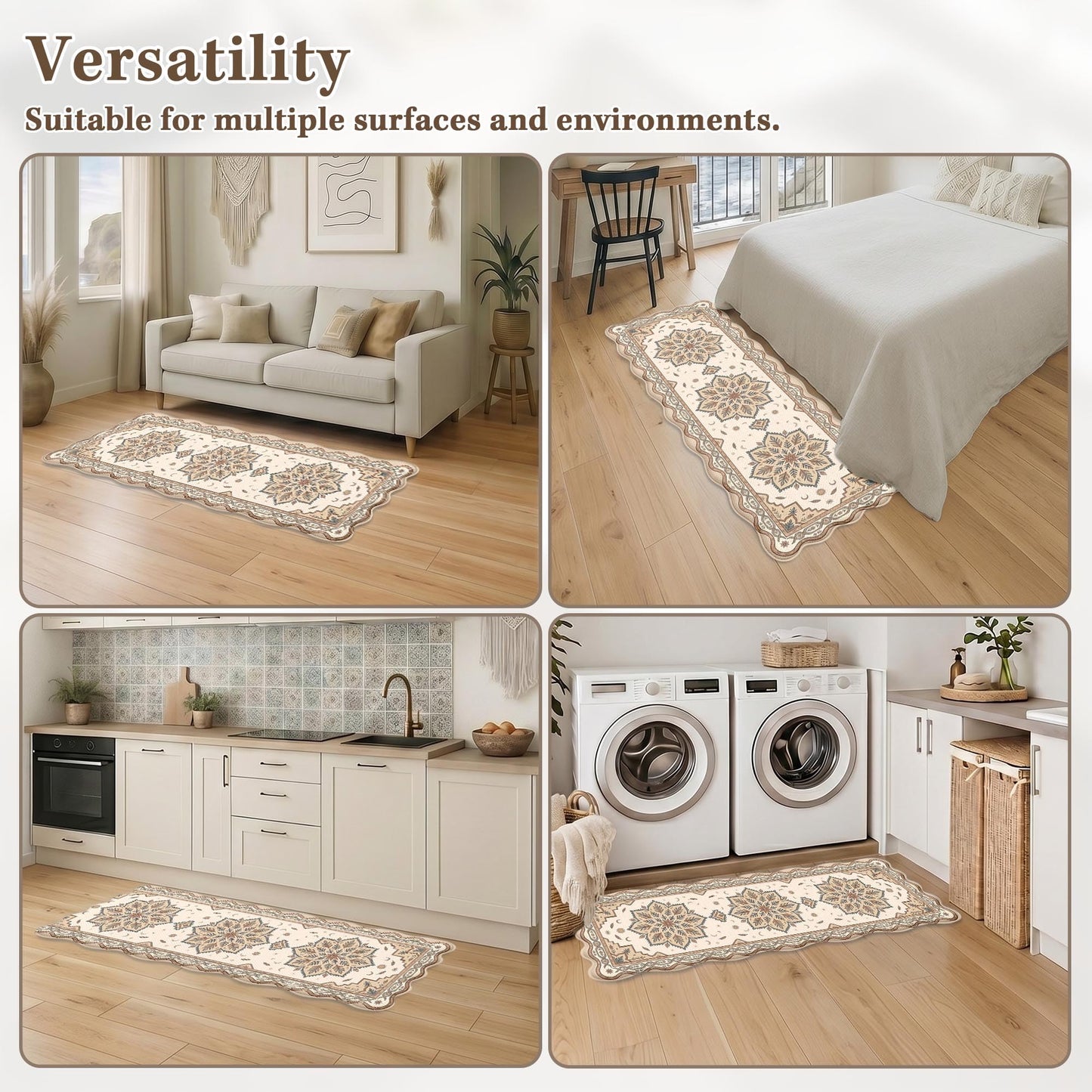 Cosovia Anti Fatigue Kitchen Mats Set of 2, Boho Mandala Scalloped Rug
