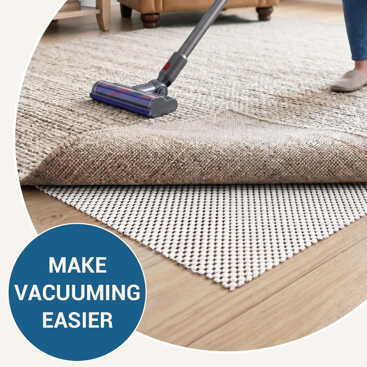 Non Slip Rug Pad Gripper for Hardwood Floors, 3x5 FT Anti Slide Rug Underlay, Eco Safe Odor Free, Cushioned Floor Protector, Cut-to-Size Multi-Purpose Pad
