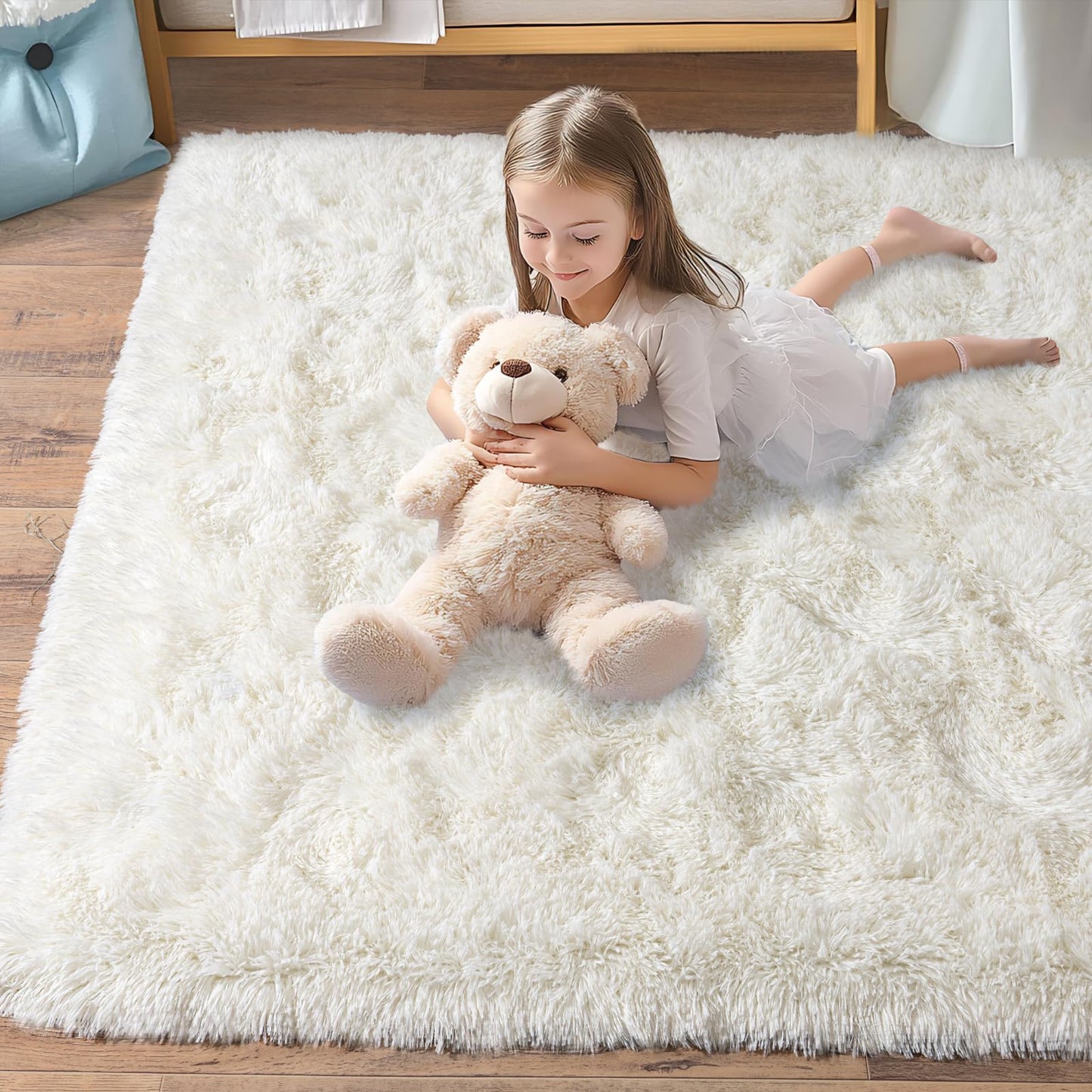 Pionblank Large Rug for Living Room 6x9 Feet, Modern Soft Shag Area Rug, Plush Fuzzy Carpet for Bedroom Girls Boys Room Home Nursery Teens Dorm Decor, Cream White