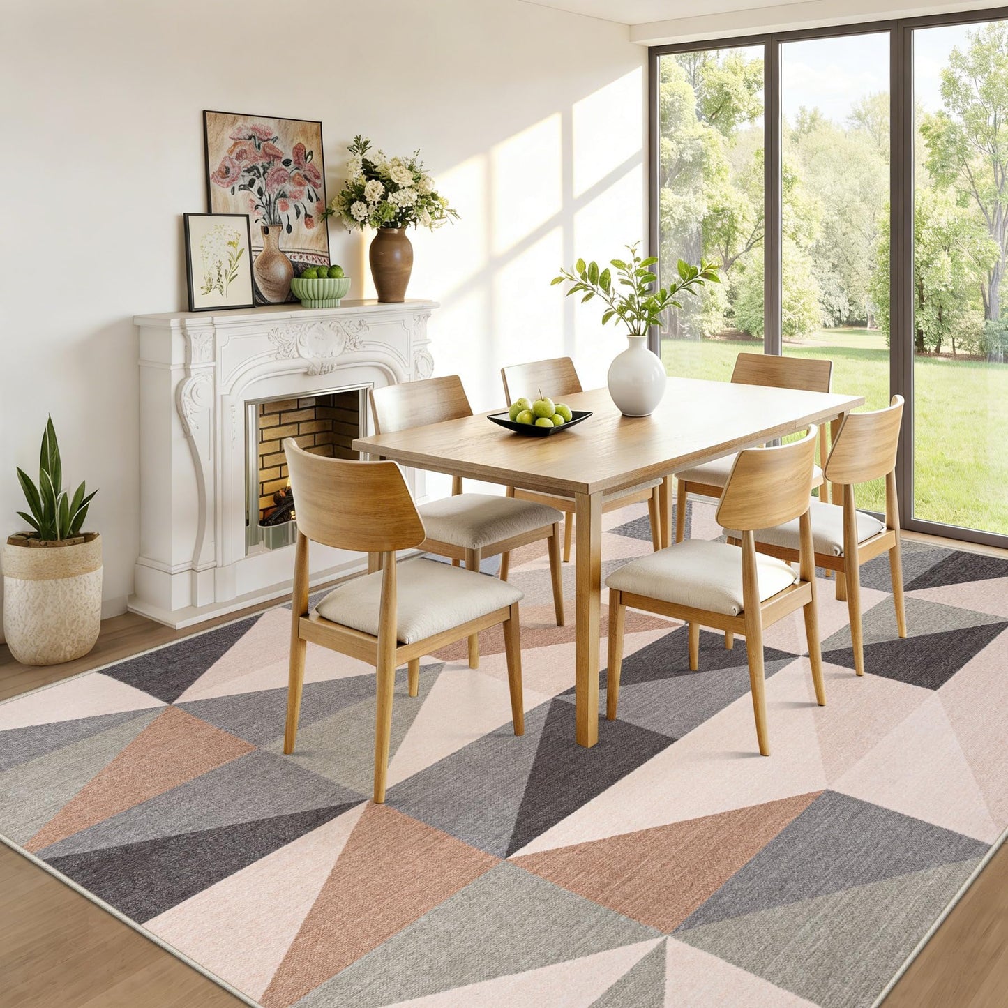 Washable Rug 8x10 Area Rugs: Modern Geometric Area Rug for Living Room Non-Slip Neutral Soft Carpet Low Pile Stain Resistant Indoor Rugs for Bedroom Nursery Dining Room Office (Beige Brown, 8'X10')