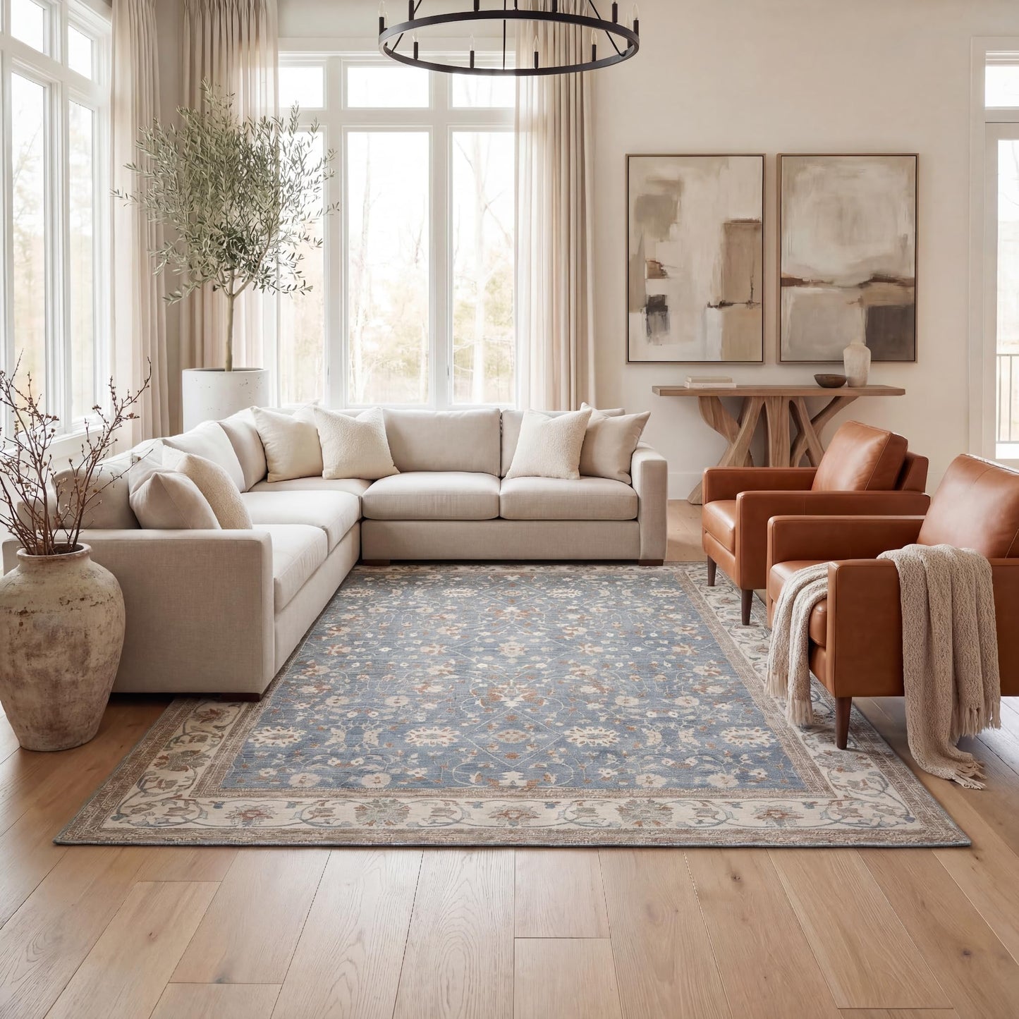 Kuden 6x9 Area Rug, Machine Washable Area Rug with Non-Slip Backing, Vintage Style, Soft, Easy Clean, Low Pile Rug for Living Room, Bedroom, Dining Room