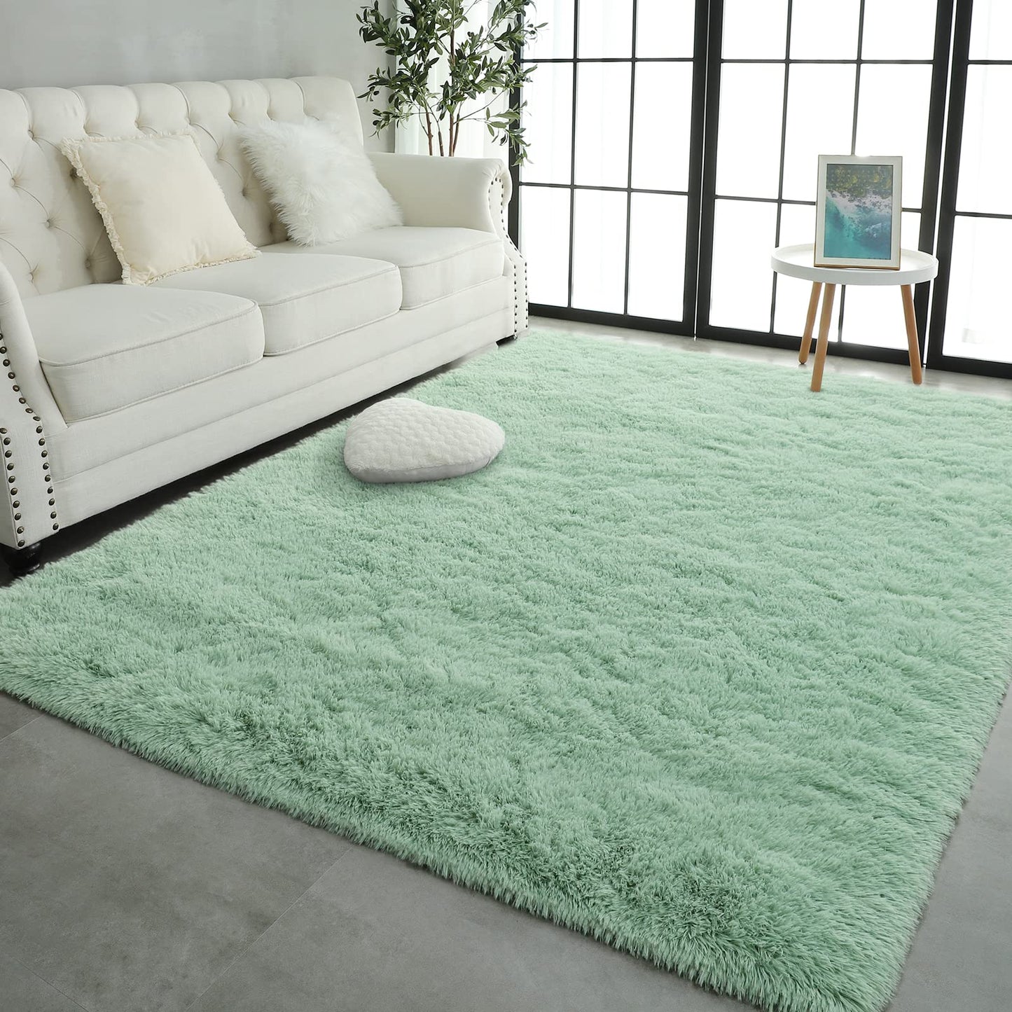 Pettop Fluffy Sage Green Area Rug for Bedroom Living Room, 4x6 Feet Soft Plush Fuzzy Rugs for Girls Kids Boys, Non-Slip and Washable Rug for Nursery Classroom, Carpet for Rooms Decor
