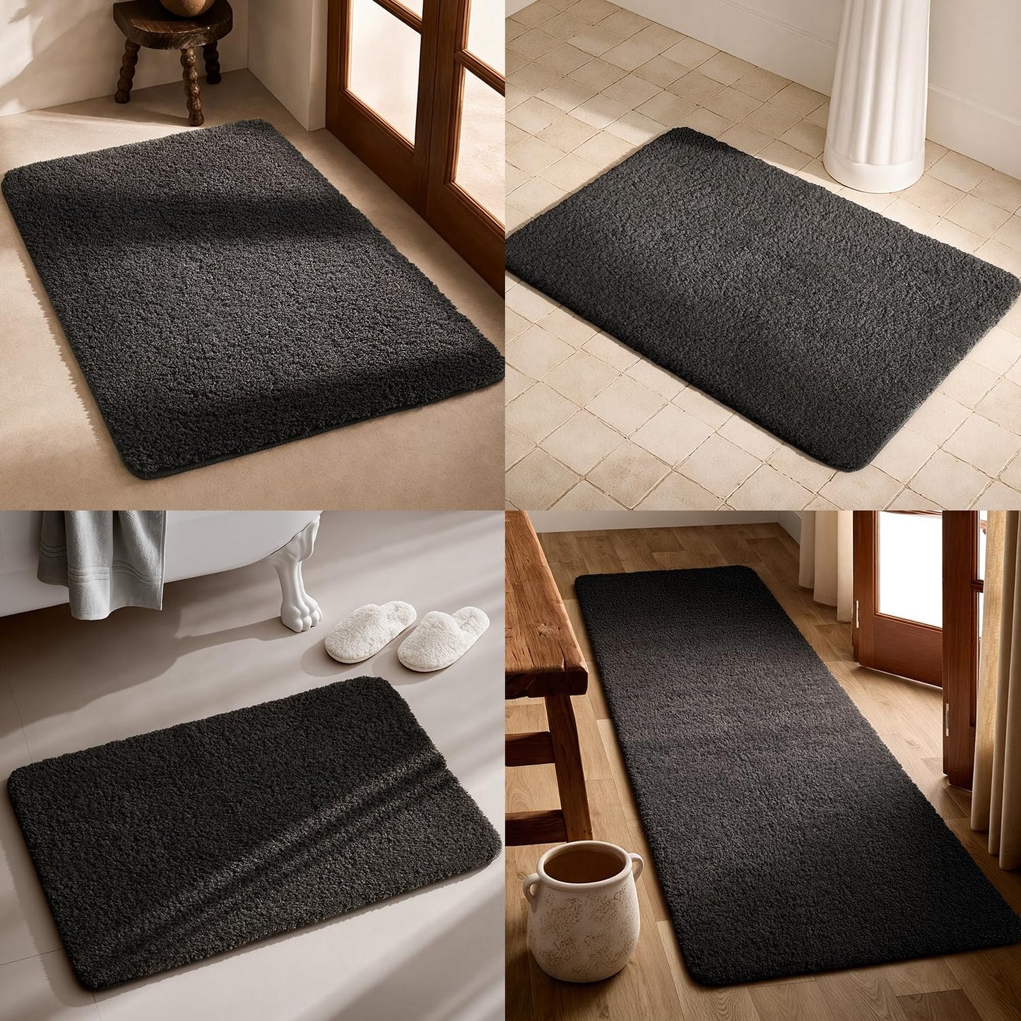 TYUU Black Bathroom Rug, Ultra Soft Bath Rugs Non Slip Washable, Super Absorbent Quick Dry Bath Mat with Rubber Backing for Bathroom Floor, Shower, or Sink, Black 20" x 30"