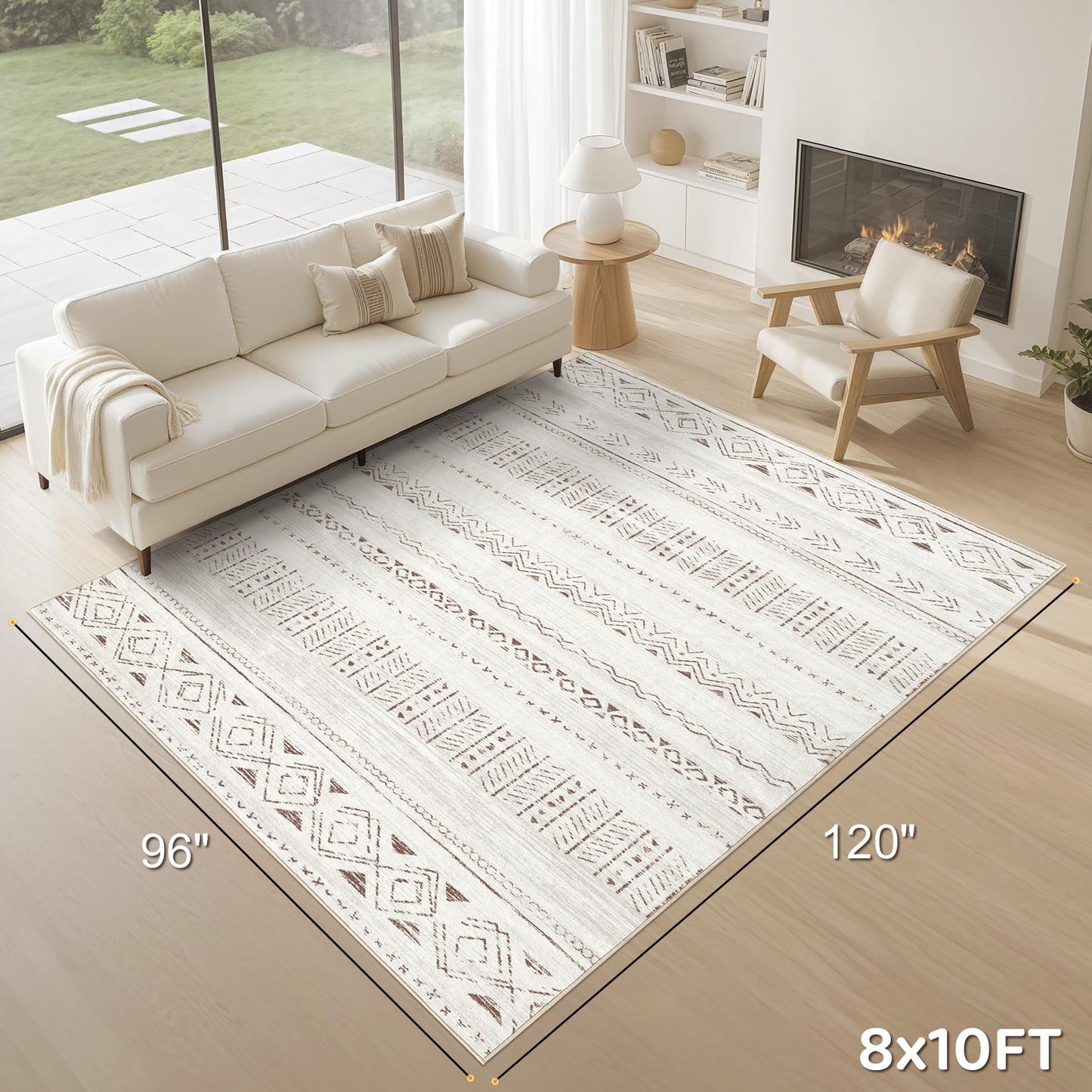 cotiled 8x10 Area Rugs Living Room Rug: Washable Boho Rugs with Non Slip Backing Large Soft Indoor Stain Resistant Carpet for Bedroom Farmhouse Dining Room Lightweight Home Decor L Brown/Cream