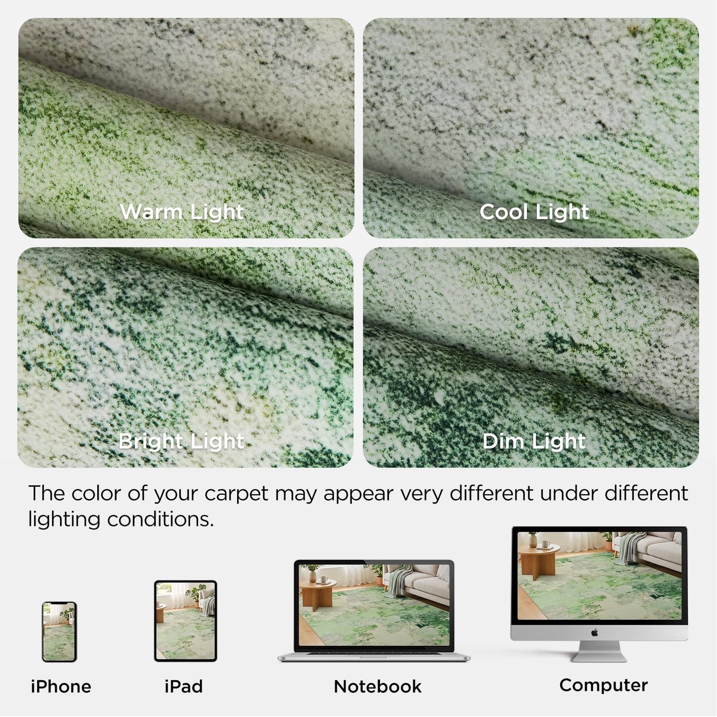 Joydeco Area Rugs 5x7 Washable, Light Green Modern Abstract Non-Slip Soft Low-Pile Carpet for Living Room, Bedroom & Dining Room