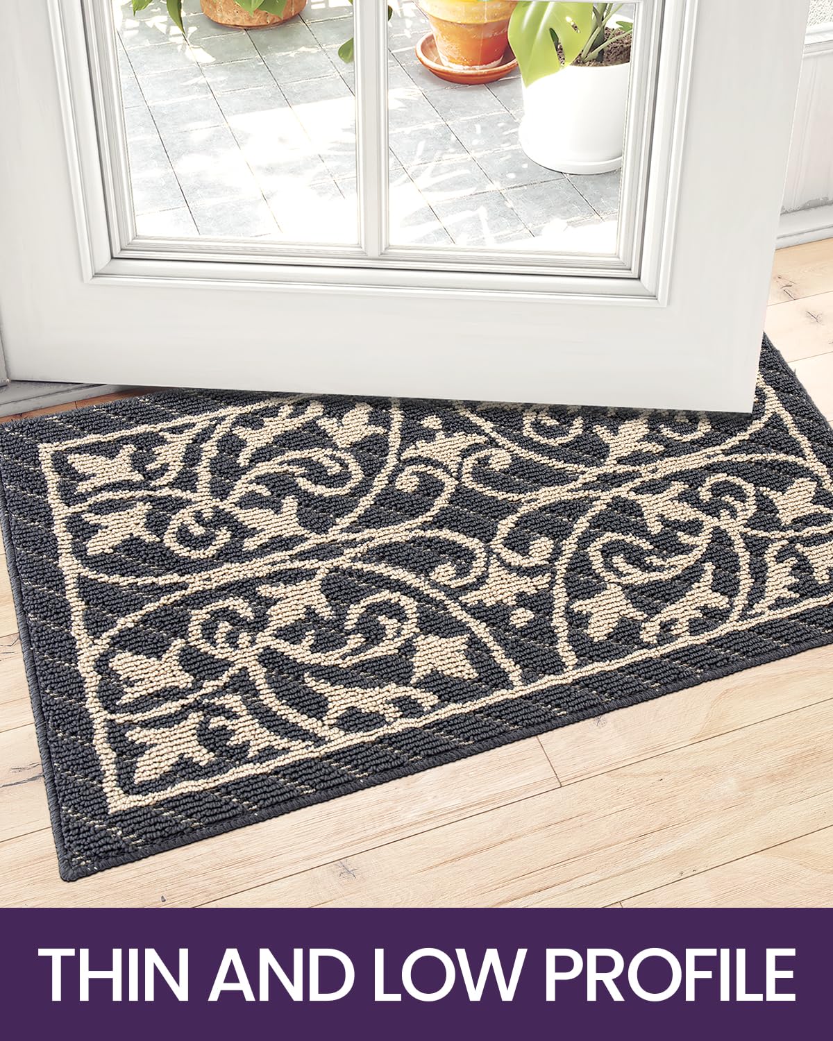 DEXI Front Door Mat Indoor Entryway, Inside Welcome Entrance Doormat Low Profile Thin, Non Slip Washable Entry Mats for House Floor Dirt Trapper, 24x36, Dark Gray