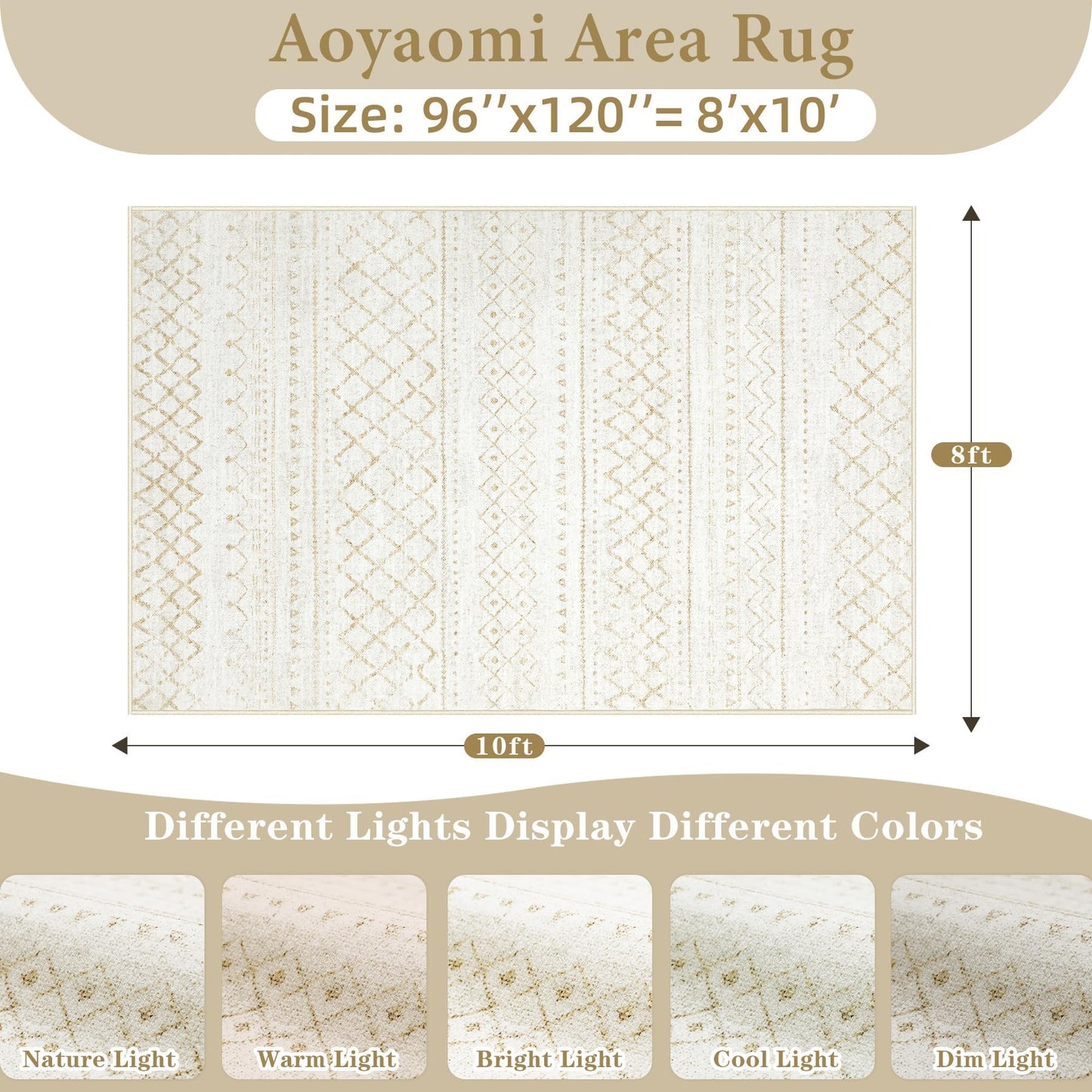 Area Rug Living Room Rugs 8x10 - Large Soft Boho Geometric Rug, Non-Slip Foldable Washable Rugs Non Shedding Morden Indoor Floor Carpet for Living Bedroom Office Dining Room (Beige,8' x 10')
