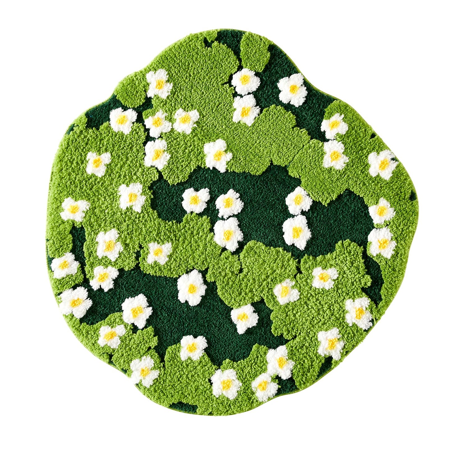 Ouyattle Cute Green Floral Large Bathroom Rugs Bath Mat 3ft Non Slip Washable, Modern Chic Boho Aesthetic Trendy Funky Microfiber Shaggy Tufted Grass Rugs for Bedroom Dorm Nursery Bathroom Kitchen