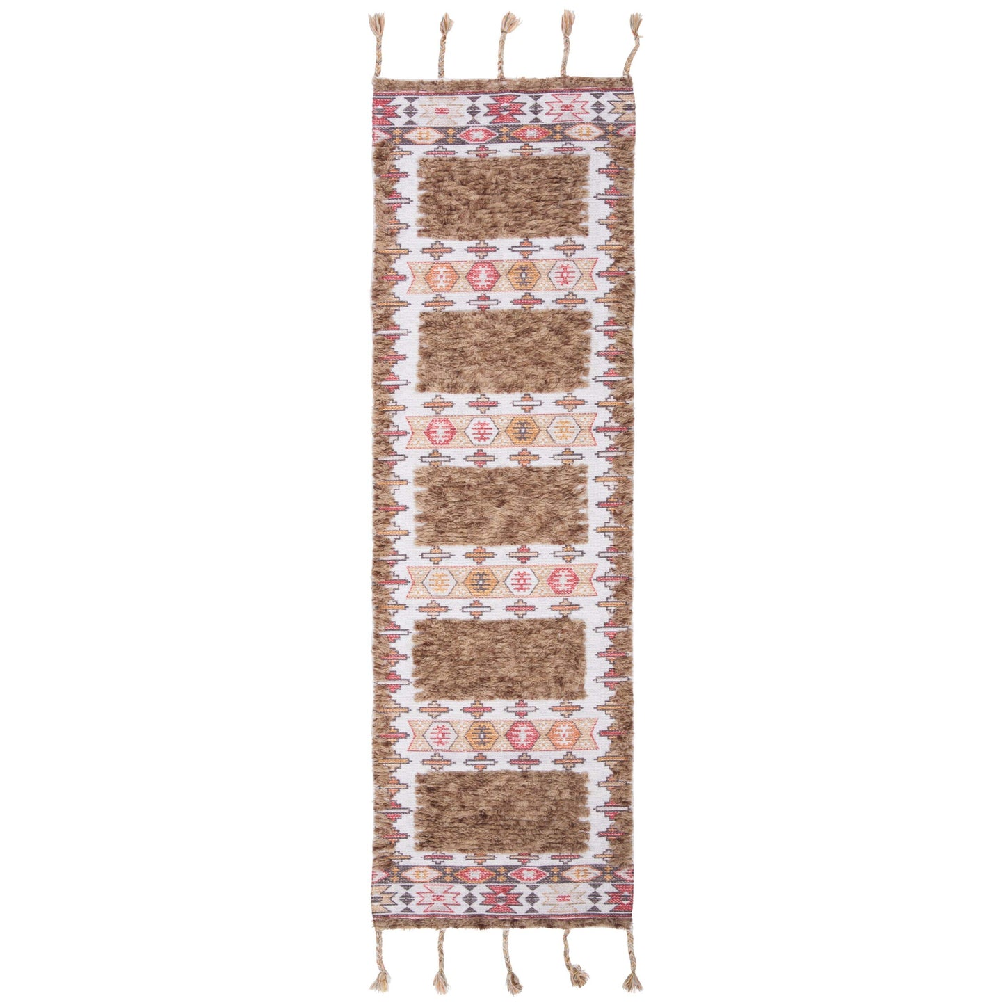 SAFAVIEH Saffron Collection 2'3" x 8' Taupe / Ivory SFN106E Handmade Moroccan Boho Tassel Wool Runner Rug