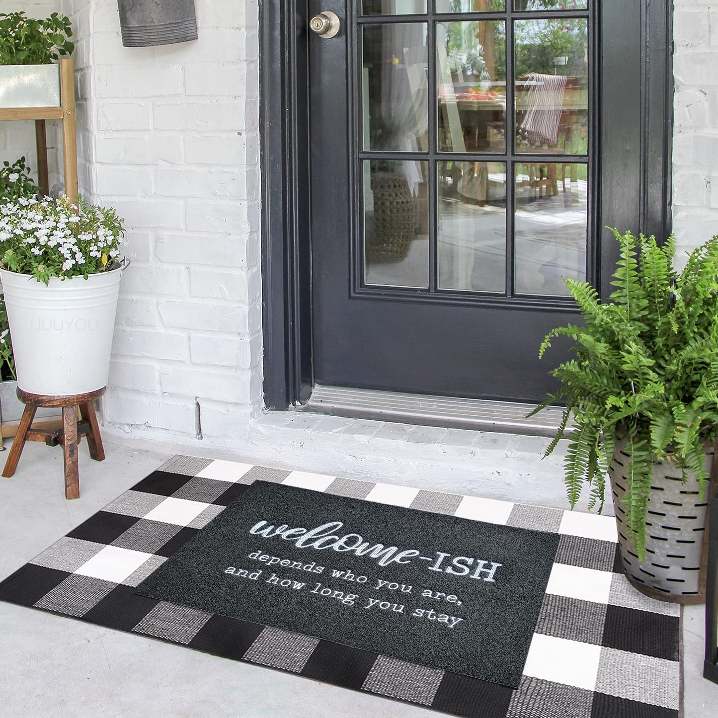 JJUUYOU Door Mats Outdoor Funny Welcome Ish Doormats Non Slip Rubber Backing Front Door Mat for Indoor Entrance Patio Home Office Black