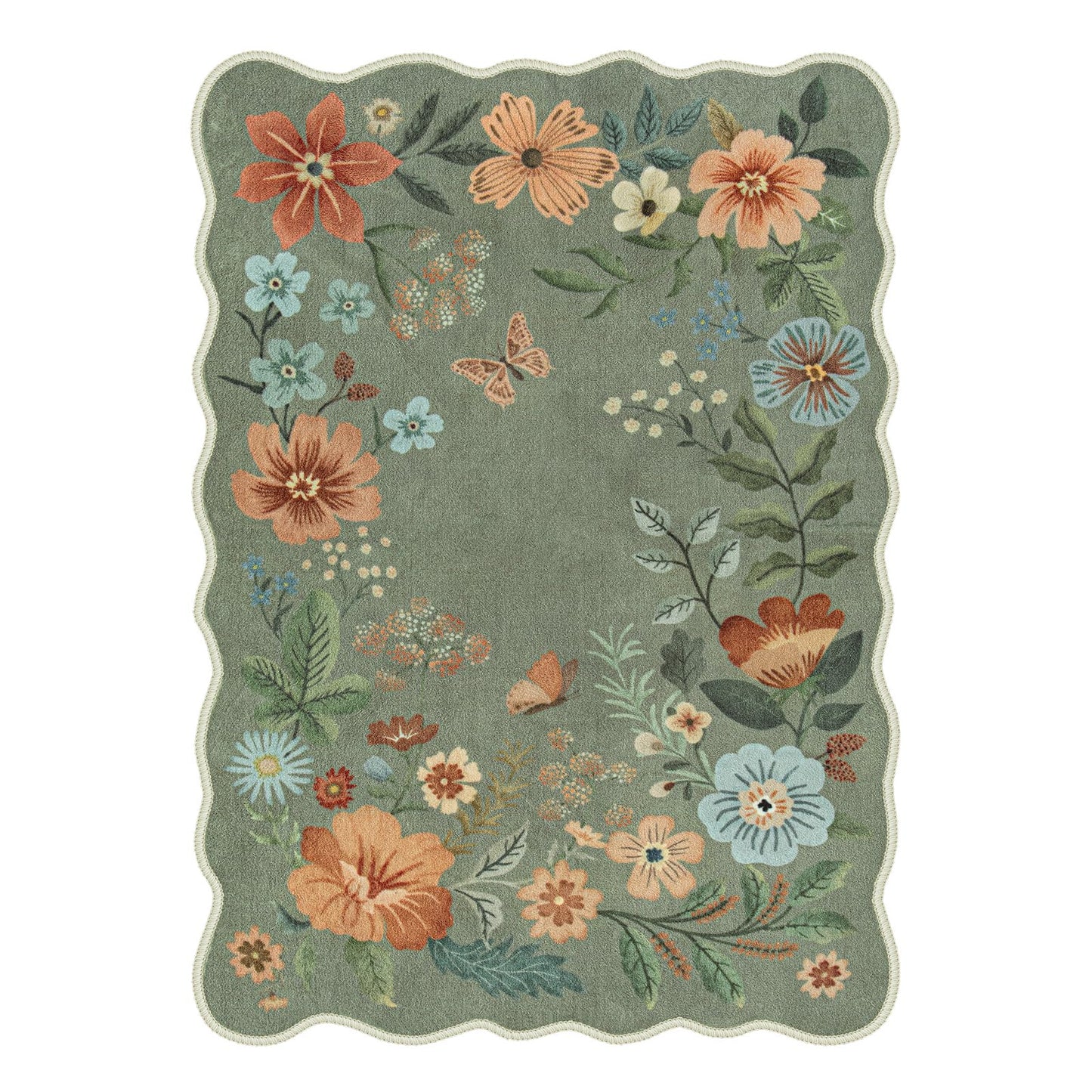 Lahome Floral Living Room Rugs, Area Rugs 5x7 Rug for Bedroom Ultra-Thin Soft Rug, Non-Slip Washable Rugs Stain Resistant Boho Rug Flore Throw Rug for Dining Room Office (5x7ft,Green)