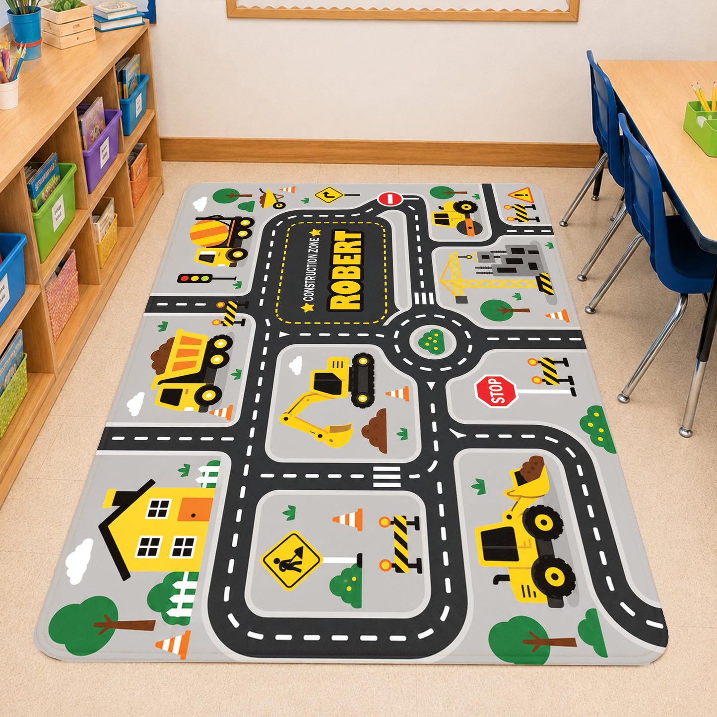 Custom Road Map Area Rug, Personalized City Street Car Rug, 5x7 Cars Truck Play Mat, Washable Non Slip Soft Town Playroom Carpet for Kids Bedroom Nursery Classroom Decor (Map 4)