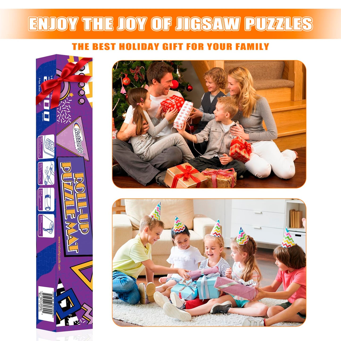 Nattork Jigsaw Puzzle Mat Roll Up,Portable Saver Pad Up to 2000 Pieces,with Non-Slip Rubber Bottom,4 Puzzle Sorting Trays & 1 Storage Bag