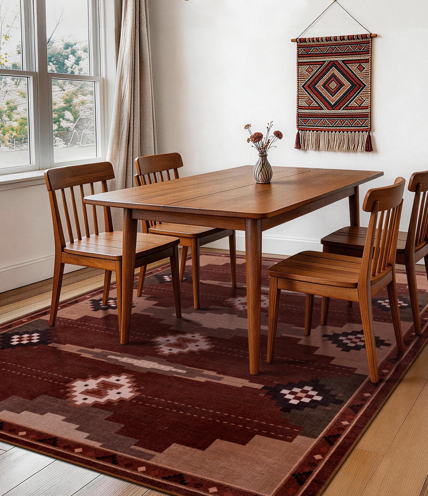 YIHOUSE Southwestern Rustic 5x7 Area Rug, Mid Century Modern Rug Soft Non-Slip Washable Navajo Rugs for Living Room, Bedroom, Dining Room (Brown/Red, 5'x7')