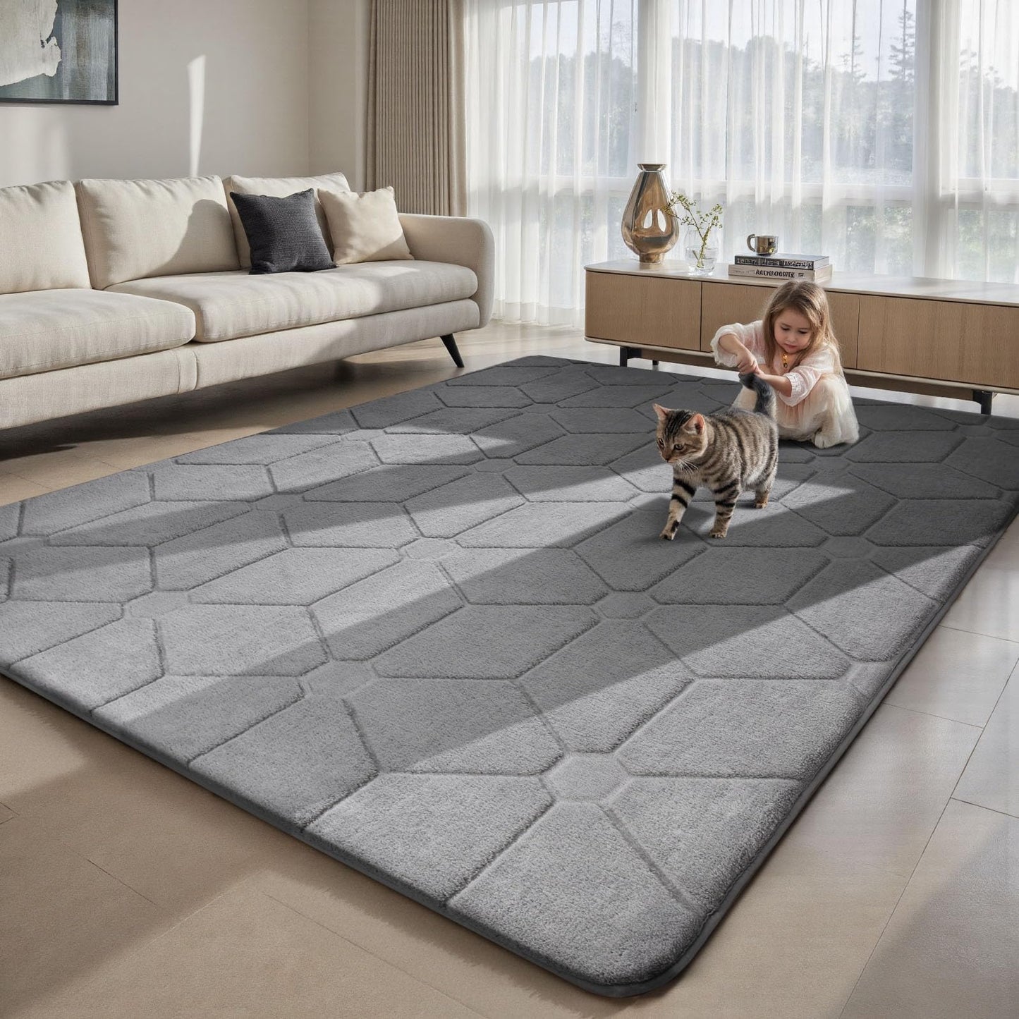Sour Lemon 4x6 Area Rugs for Living Room, Soft Large Area Rug Fluffy Grey Rugs for Bedroom,Machine Washable Area Rug Non Slip Carpet Rug for Living Room Playroom Kids Room Home Decor