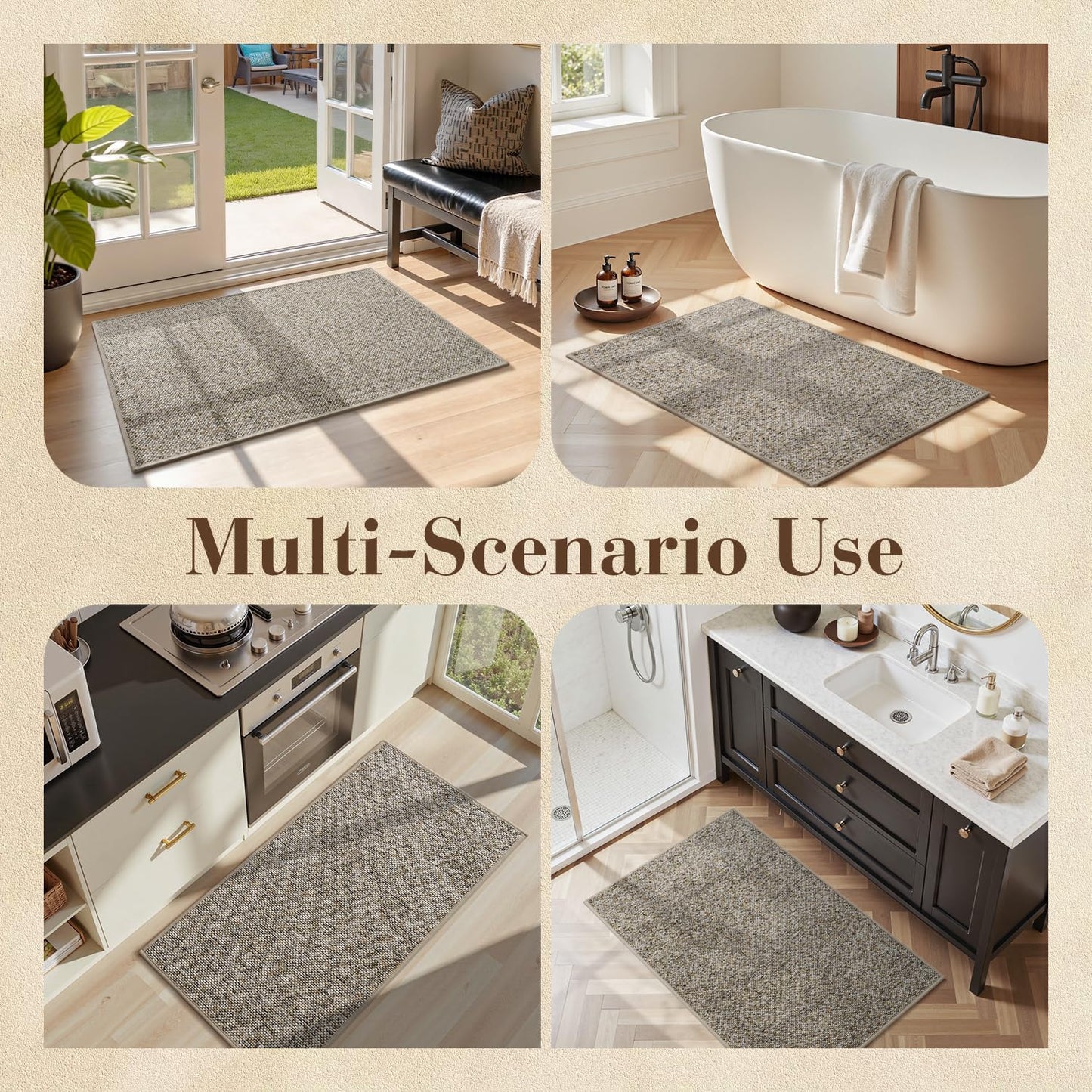 MontVoo Door Mat Indoor Entrance Doormat, Absorbent Durable Rubber Non Slip Front Door Mat for Inside Entry Entryway Dirt Trapper Welcome Mat, Grey Brown 17''x30''