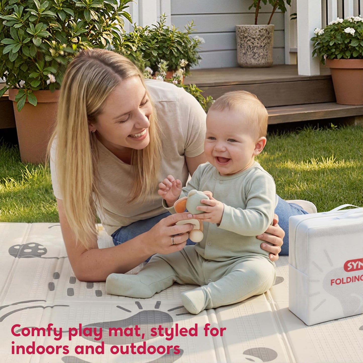 Baby Play Mat – Foldable 78"x51" XPE Foam Baby Floor Play Mat with Fabric Surface, Double-Sided Cute Print, Soft Non-Slip Tummy Time, Play Mat for Babies 0-12 Months, Nursery, Playroom, Living Room