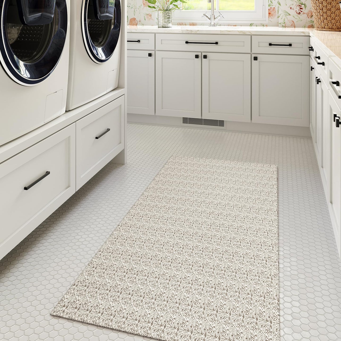 Collive Boho Washable Area Rugs 3x5 Kitchen Area Rugs Rubber Backed Woven Braided Carpet Non-Slip Farmhouse Bedroom Rugs Tan Indoor Front Door Rugs for Entryway Bathroom Balcony, Natural