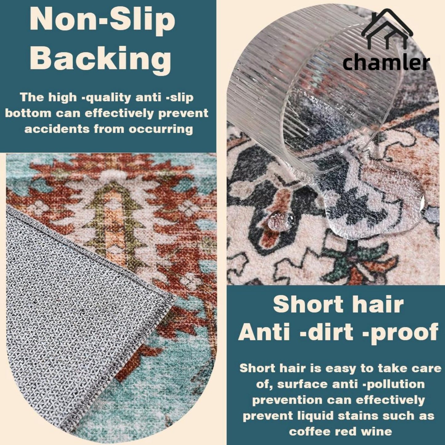 chamler 6x9 Washable Area Rug Boho Medallion Distressed Design Non-Shedding Easy Care Ideal for High Traffic Areas in Rugs for Living Room Bedroom Office Kitchen Large Carpet