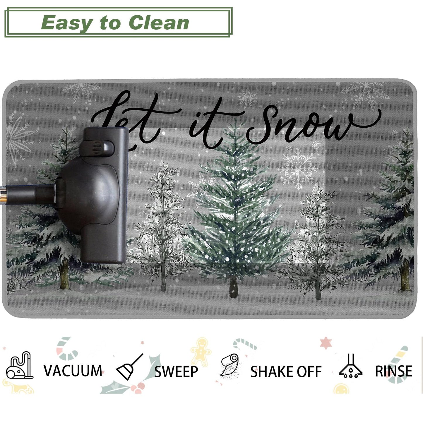Baccessor Christmas Winter Kitchen Rugs Set of 3, Snowy Pine Tree Deer Cardinal Snowflakes Kitchen Mats Washable Non Slip Rubber Backing Xmas Farmhouse Home Floor Holiday Indoor Laundry Decor
