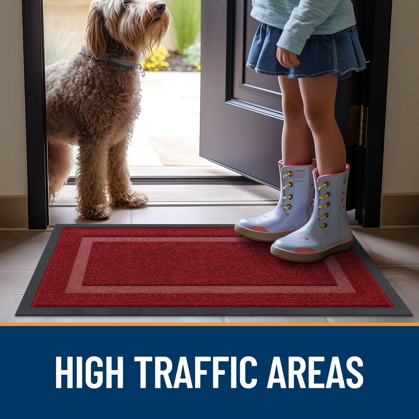 OLANLY Front Door Mat Indoor Outdoor Entrance, Waterproof All-Season, All-Weather Doormat, Sturdy Natural Rubber, Fade Resistant, Low Profile, Easy Clean Patio Porch Entryway Mat, 29.5x17, Wine Red