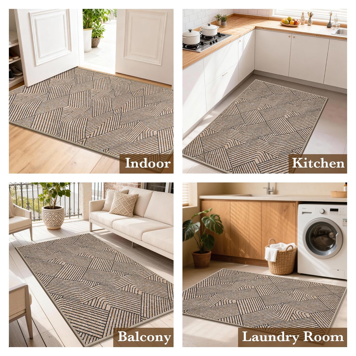 Naoloture Indoor Door Mat 24"x36", Low-Profile Welcome Front Door Mat Indoor Entrance, Non Slip Rubber Backing Inside Doormat Washable Entryway Dirt Resistant & Absorbent 2x3 Entry Mat, Light-Brown
