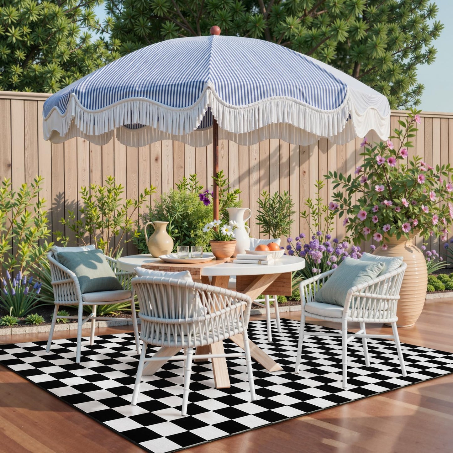 Seavish Checkered Rug, 5x8 Ft Black and White Rug, Retro Moroccan Checkerboard Rugs, Lightweight Outdoor Washable Area Rug, Rustic Floor Carpet Decor for Living Room Bedroom Dining Room Patio