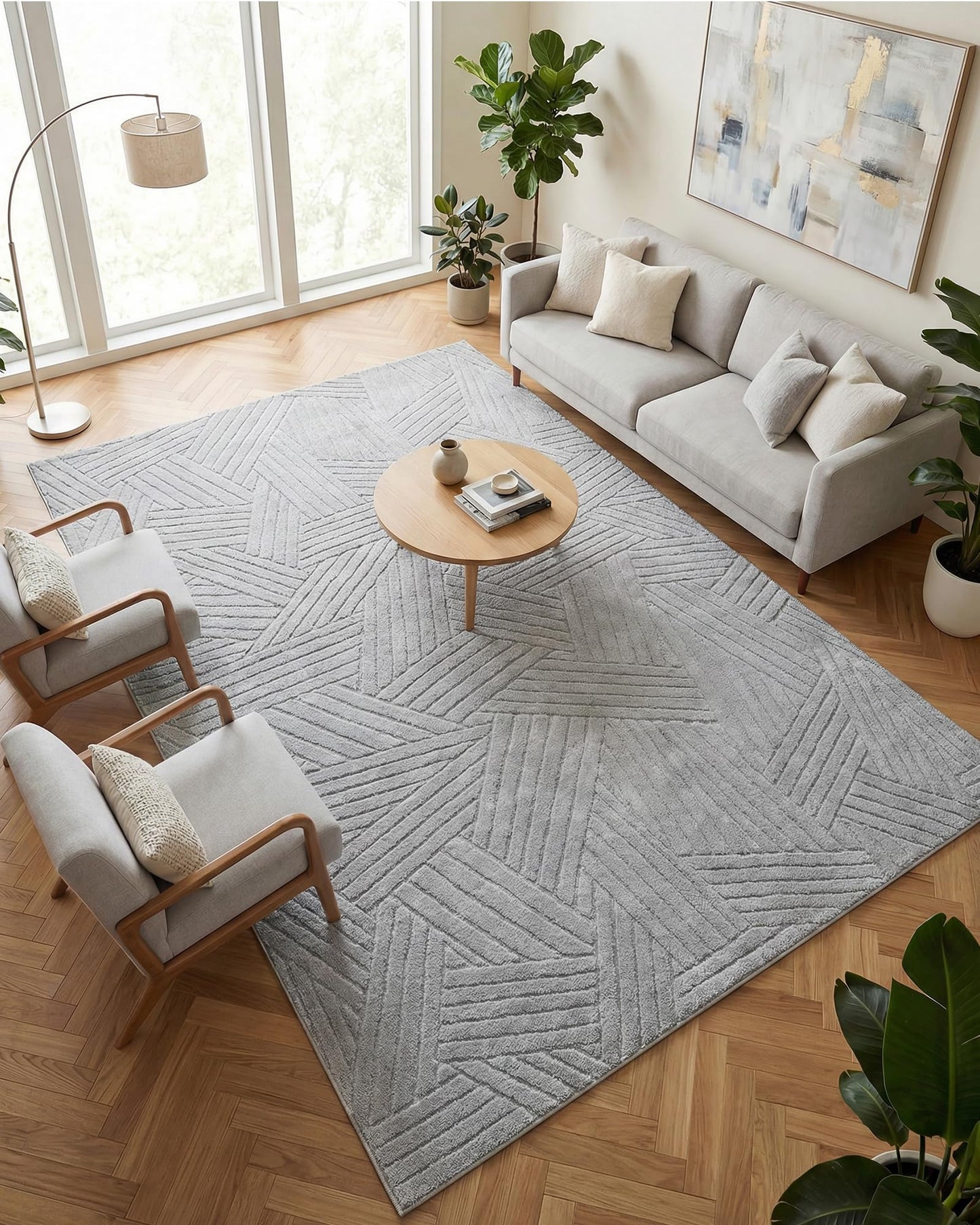 Carvapet 6x9 Area Rug - Grey Modern 3D High Low Pile Texture Floor Carpet, Luxurious Knitted Swirl Pattern Washable Soft Plush Rug with Skid-Resistant Backing for Living Room Dining Room