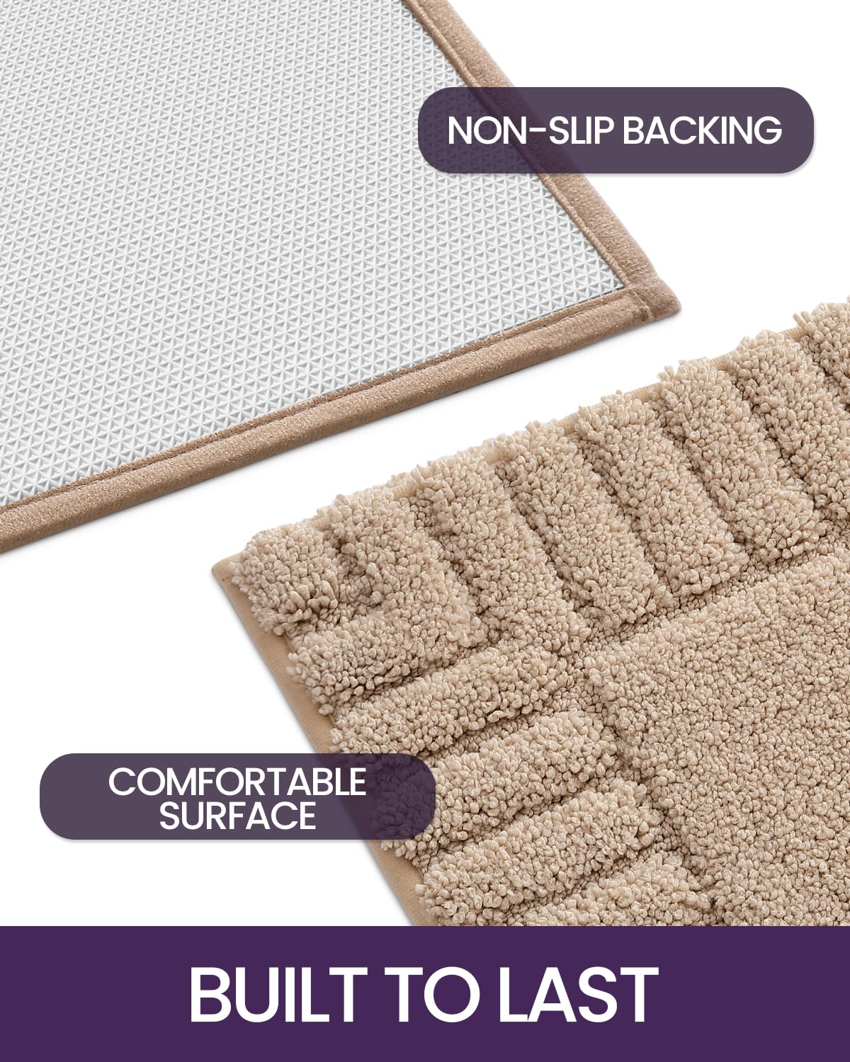 DEXI Bathroom Rugs 24x16, Non Slip Bath Mats for Bathroom Floor, Ultra Soft and Absorbent Bath Rug Shower Carpet, Machine Washable, Beige