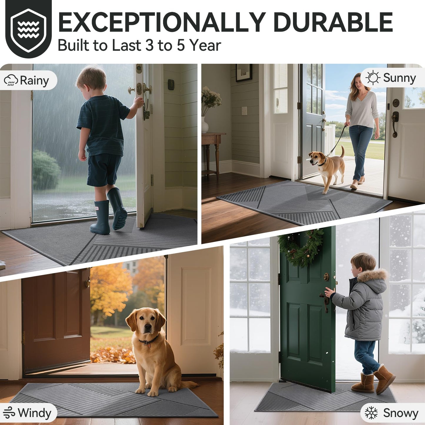 QiCaiJia Front Door Mat 31''x47'', Non Slip Absorbent Dirt Resist Washable Low-Profile Indoor Doormat, Easy Clean Welcome Entryway Door Mats, Grey