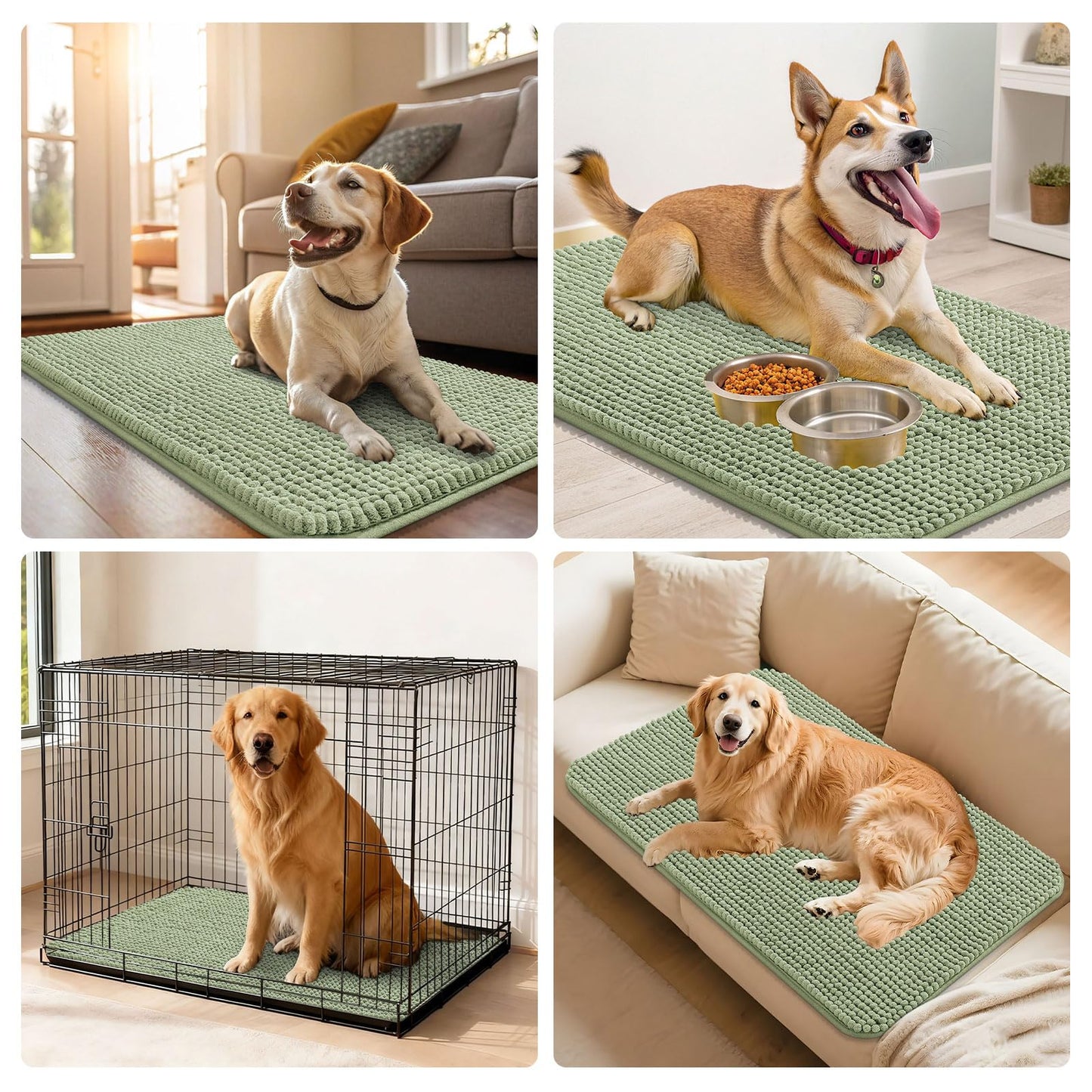 Smiry Dog Door Mat for Muddy Paws 36x24, Absorbent Microfiber Dirt Trapper Pet Doormat, Non-Slip Washable Quick Dry Chenille Front Door Mat, Entryway Rug for Indoor and Outdoor, Sage Green