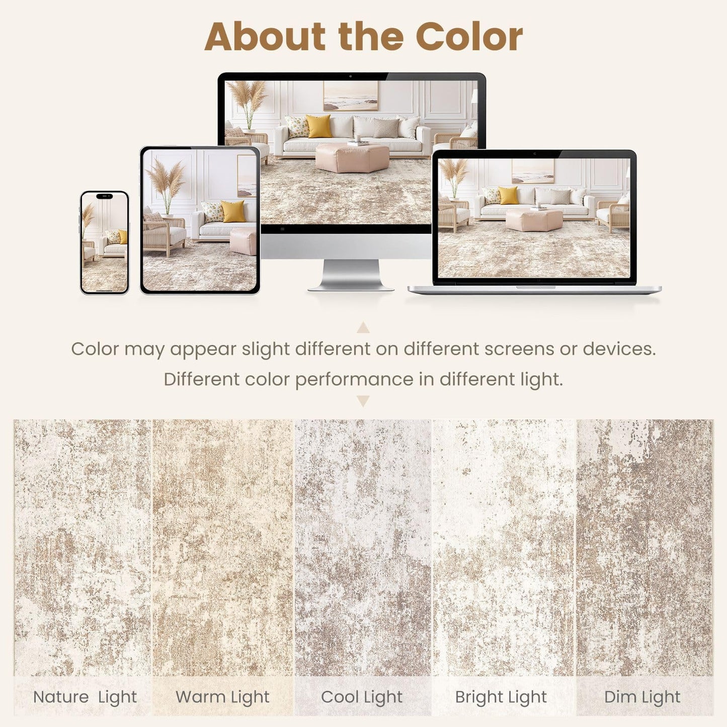 Micgeek Area Rug Living Room - 9X12 Abstract Washable Large Soft Foldable Non Slip Rug Neutral Modern Low Pile Carpet for Bedroom Nursery Dining Room Farmhouse Home Office Indoor - Brown