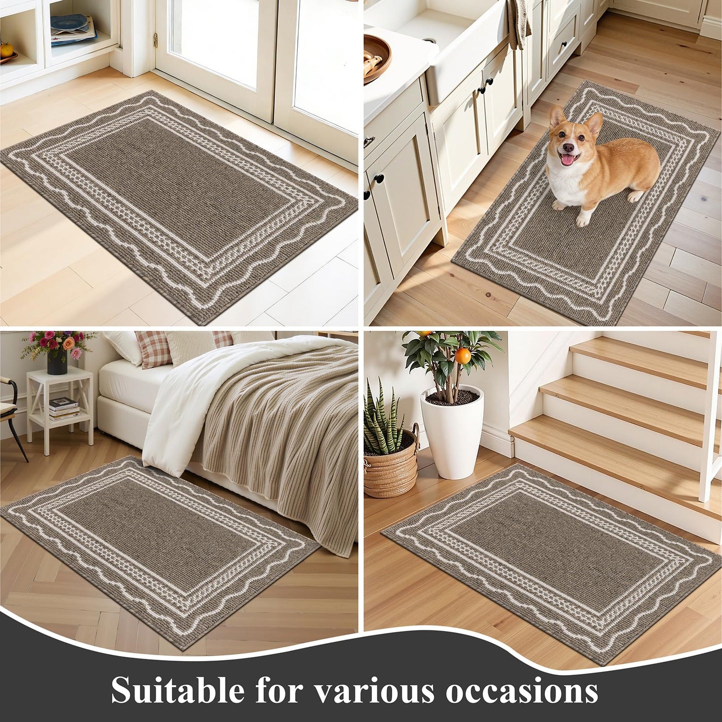 Ileading Indoor Door Mat 2x3ft, Absorbent Dog Muddy Paws Mats, Low-Profile Entrance Small Runner Carpet with Non-Slip Rubber Backing, Washable Inside Welcome Mat for Hallway,Entryway,Kitchen (Brown)