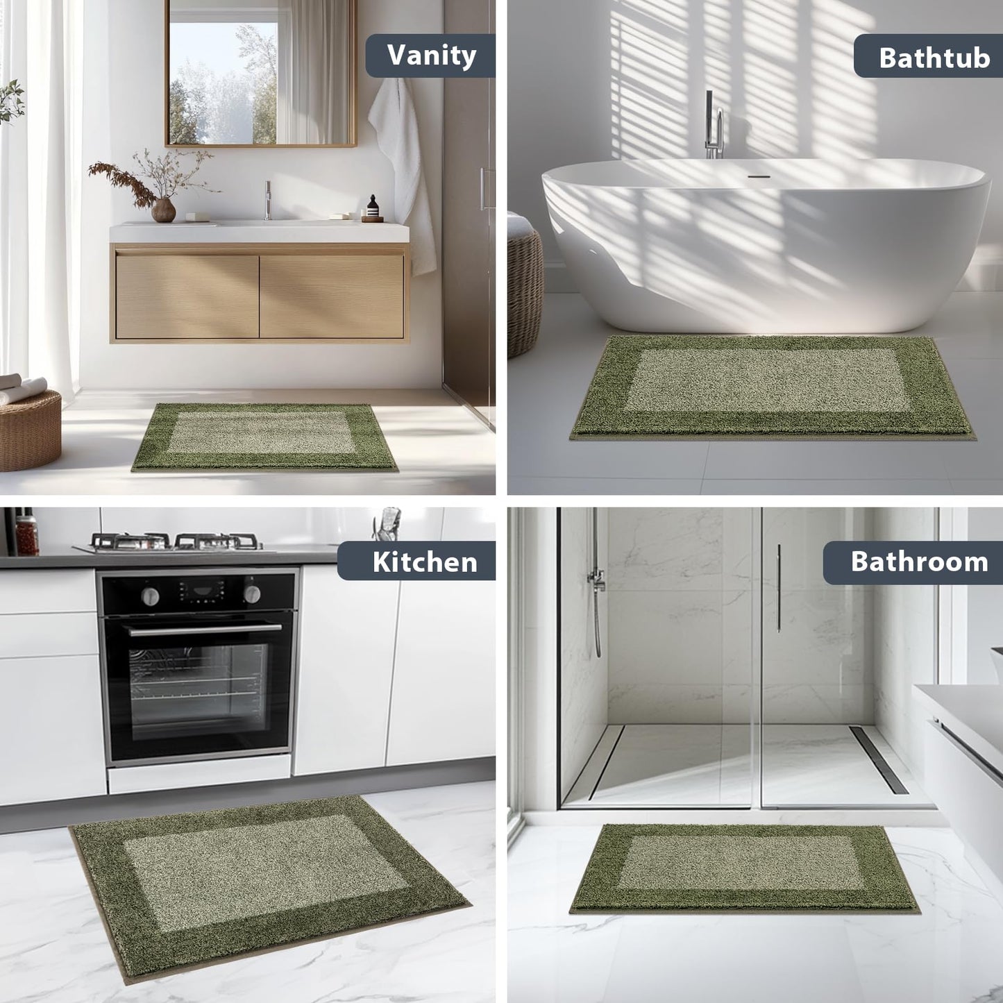 anllugs Bathroom Rugs 30" x 46", Non-Slip Extra Soft Absorbent Bath Rugs, Machine Washable Quick Dry Bath Mats for Bathroom Floor, Shower, Bathtub and Sink, Olive Green & Green