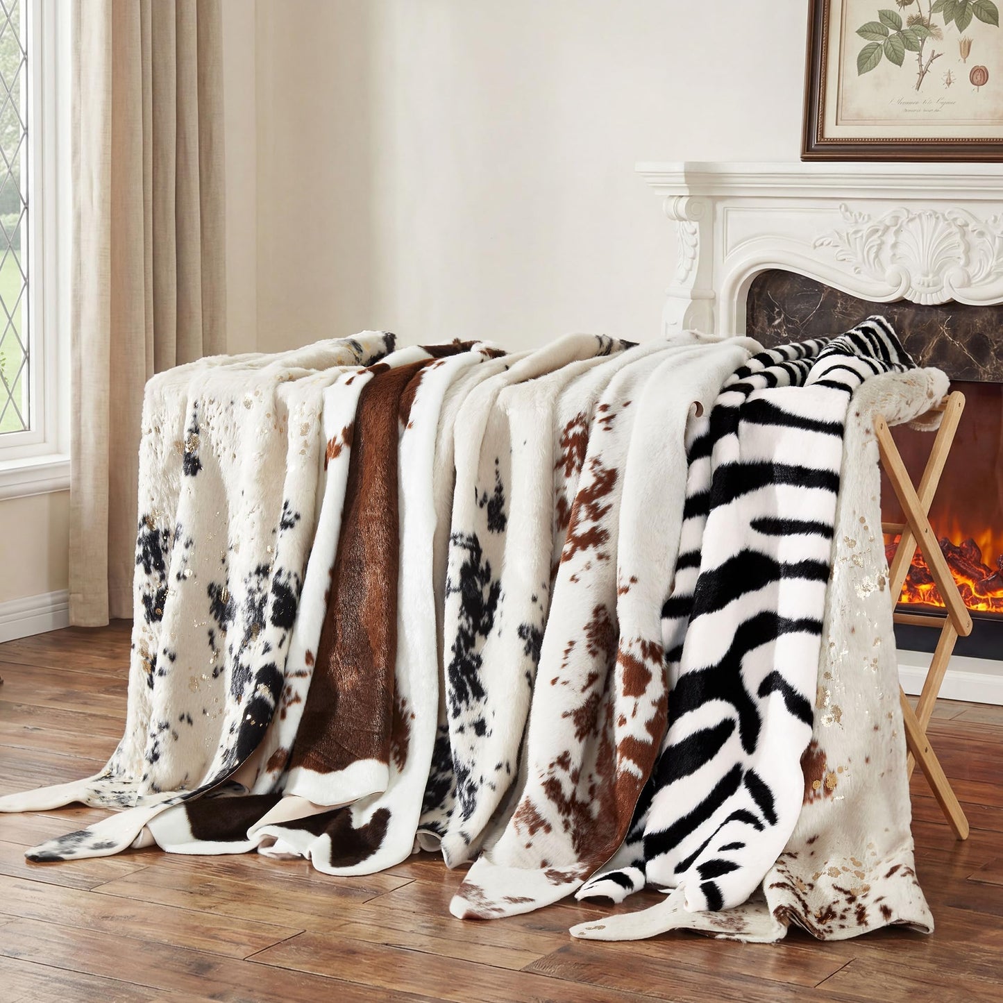 JONIYEAR Large Durable Faux Cowhide Area Rug 4.9 x 6.56 Feet, Premium Cow Print Rug for Living Room Bedroom, Durable Faux Fur Animal Cow Hide Carpet for Western Farmhouse Decor,Washable, Brown Cowhide